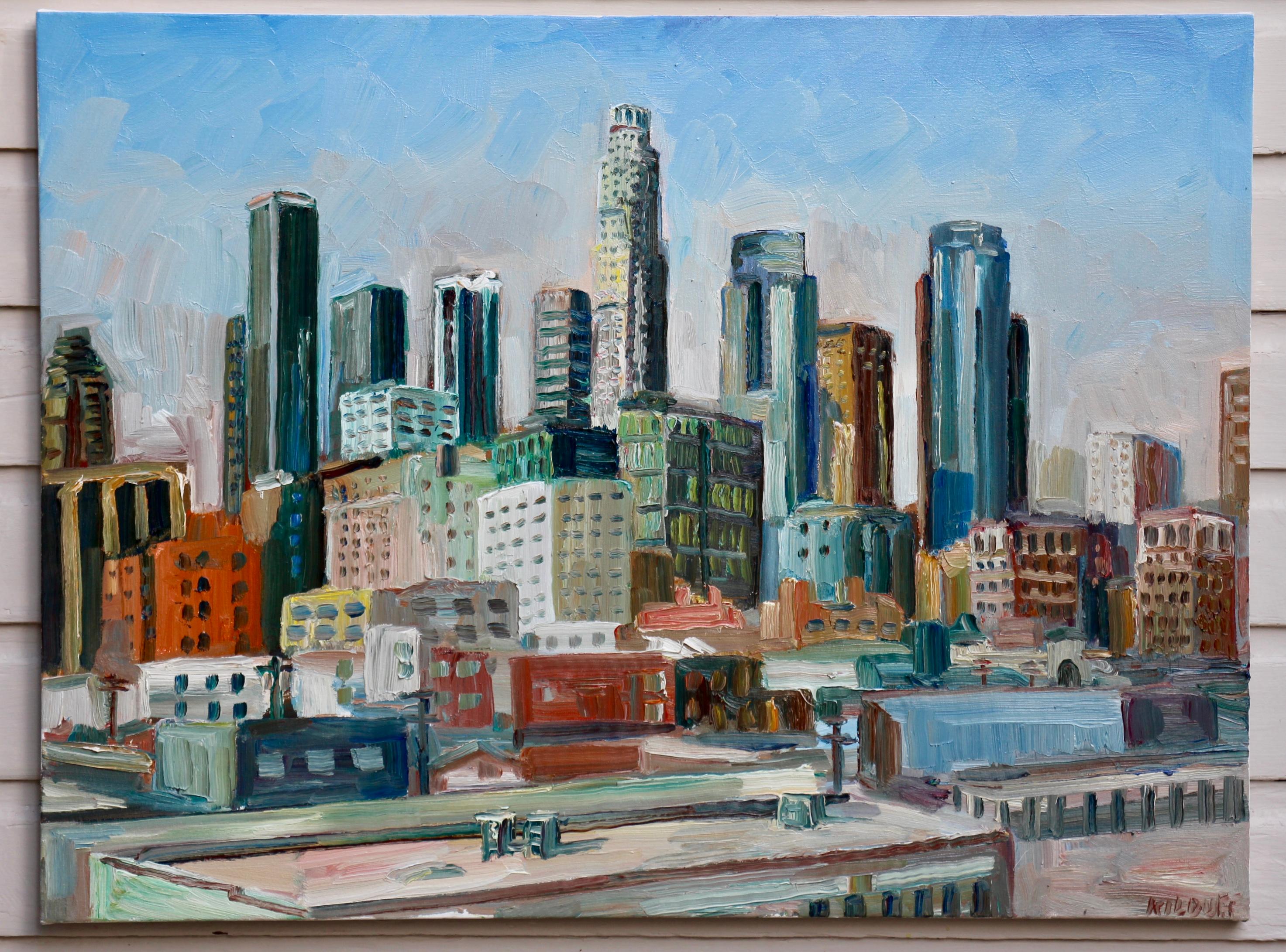 Vista del centro di Los Angeles dalla 12a e San Pedro - Painting Impressionismo di John Kilduff
