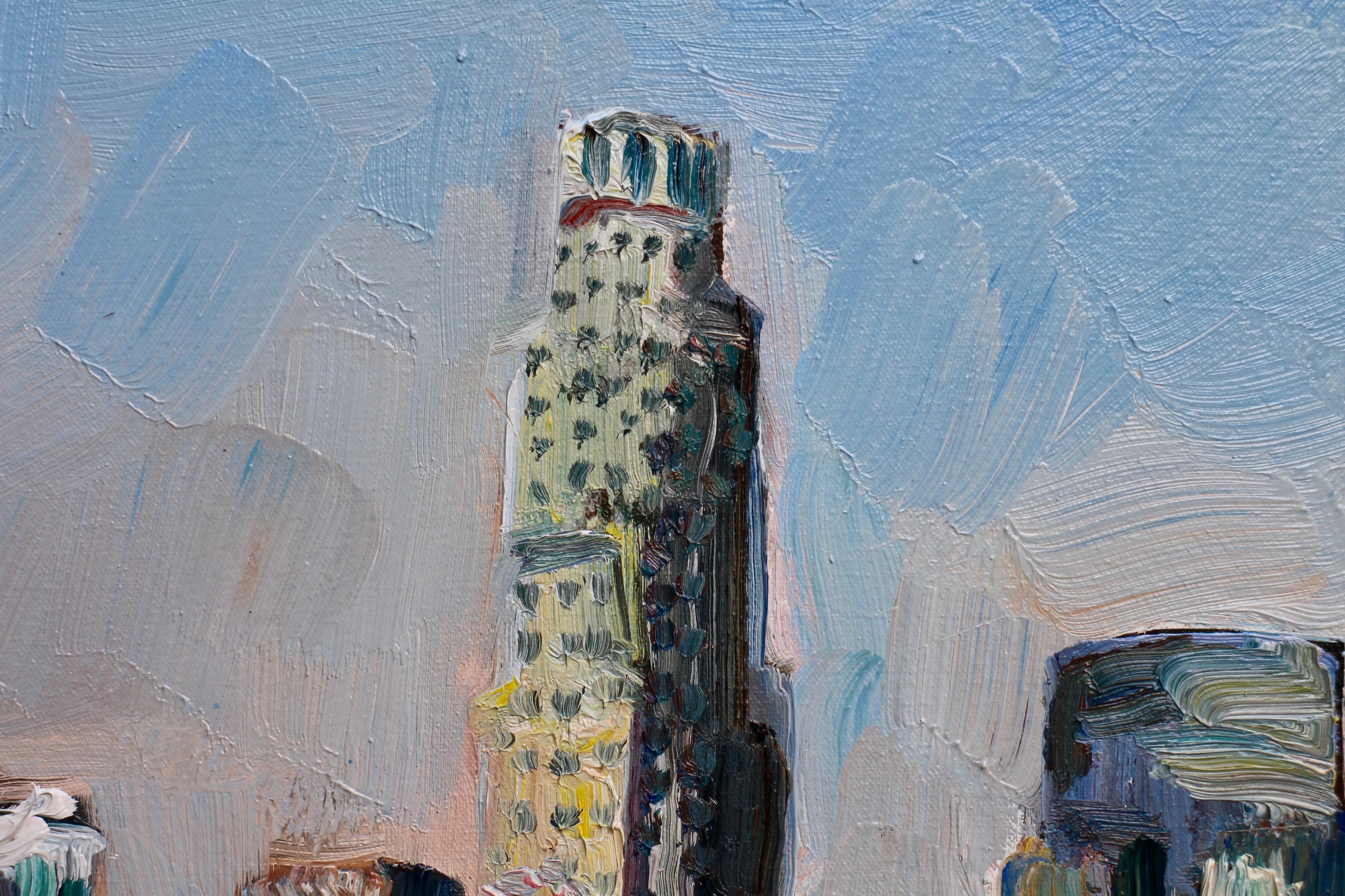 Downtown LA view from 12th and San Pedro - Impressionist Painting by John Kilduff