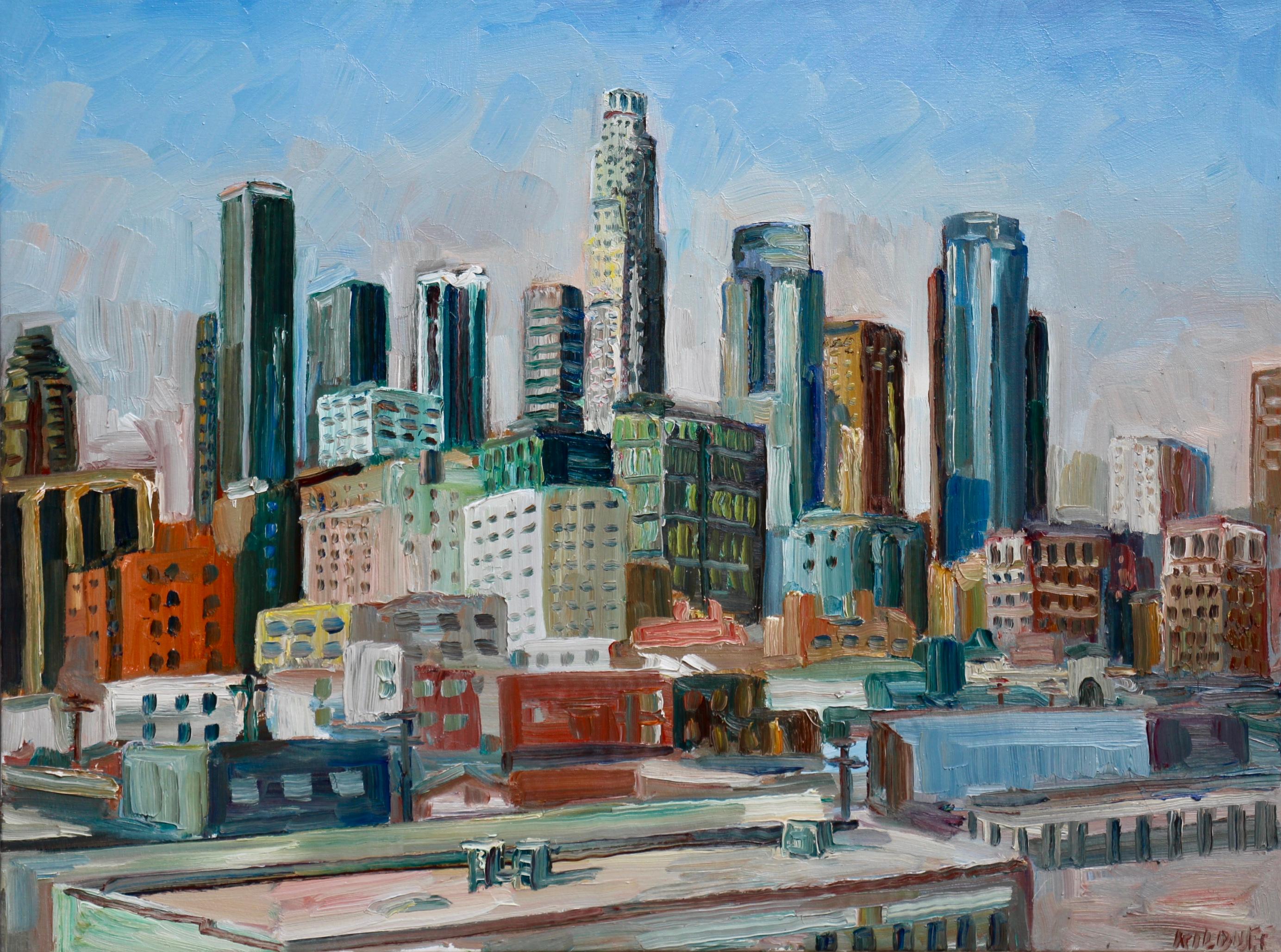 Downtown LA view from 12th and San Pedro - Painting by John Kilduff
