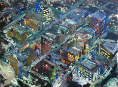 Downtown Los Angeles at night, Painting, Oil on Canvas