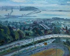 Vintage East Bay View from Hiller Highlands in Oakland, Painting, Oil on Canvas