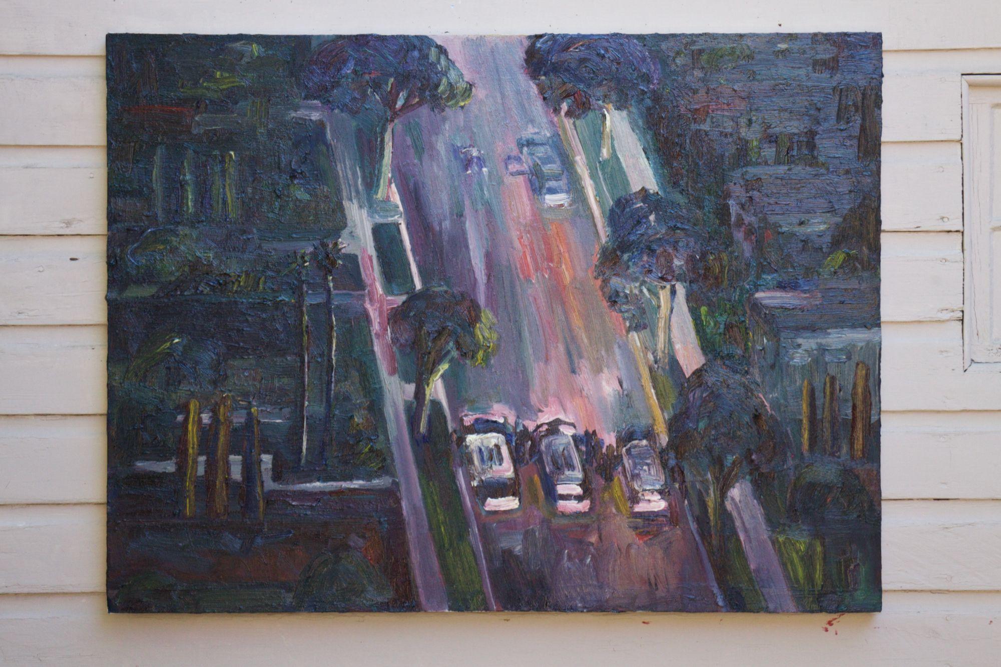 Fin d'une poursuite policière, Peinture, Huile sur toile - Pop Art Painting par John Kilduff