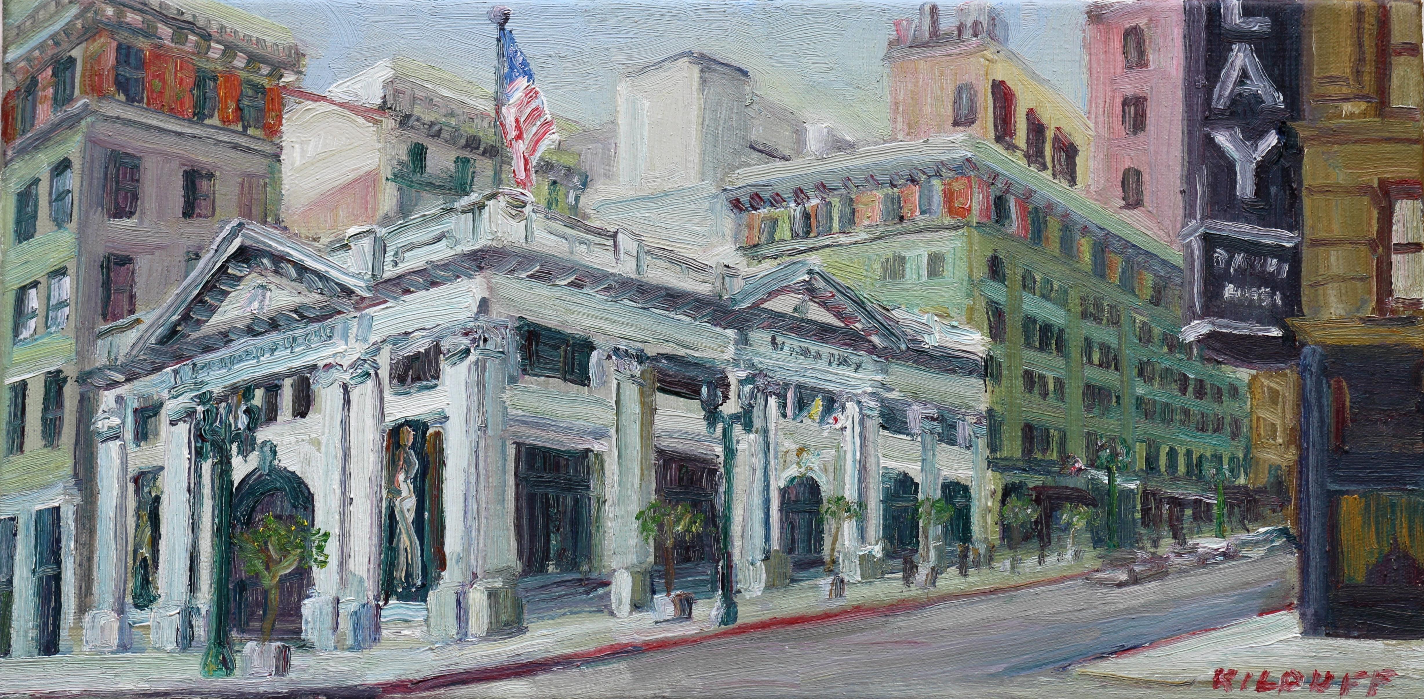 Farmers and Merchants Bank, Pintura, Óleo sobre lienzo - Painting de John Kilduff