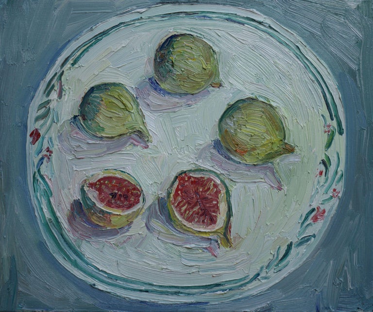 Still life of figs from the backyard fig tree. :: Painting :: Impressionist :: This piece comes with an official certificate of authenticity signed by the artist :: Ready to Hang: No :: Signed: Yes :: Signature Location: on the back :: Canvas ::
