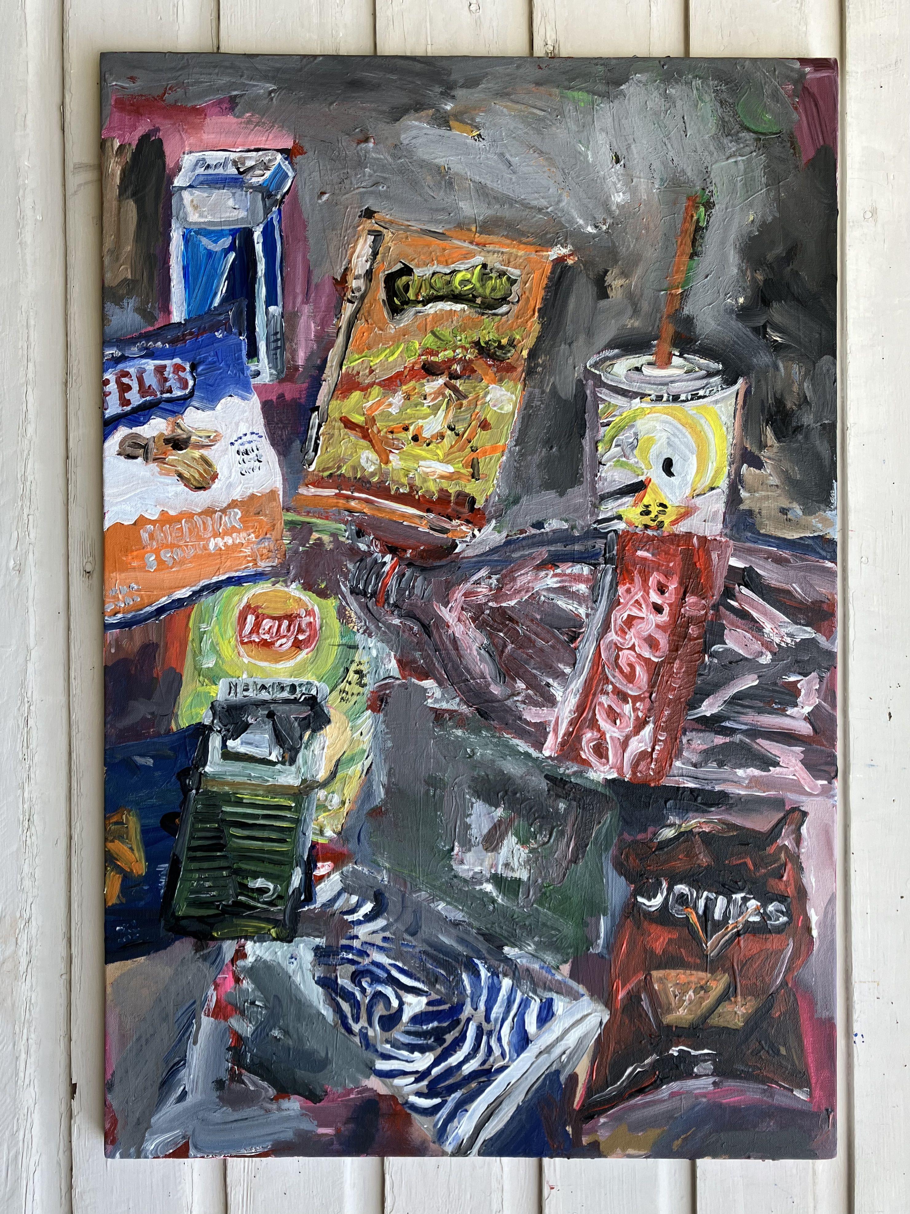 Fundstück-Stillleben, Gemälde, Acryl auf Leinwand (Impressionismus), Painting, von John Kilduff