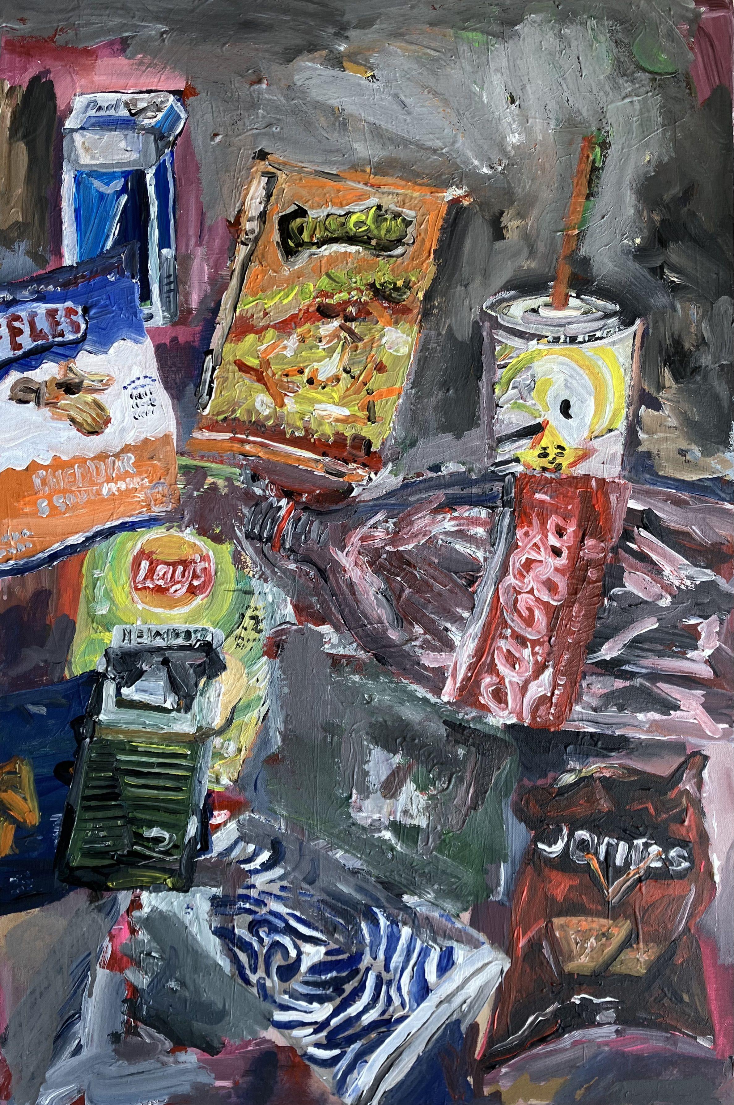 Fundstück-Stillleben, Gemälde, Acryl auf Leinwand – Painting von John Kilduff