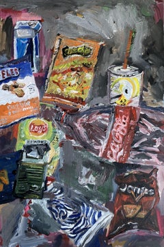 Found garbage still life, Painting, Acrylic on Canvas