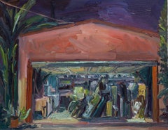 Garage at night, Painting, Oil on Canvas
