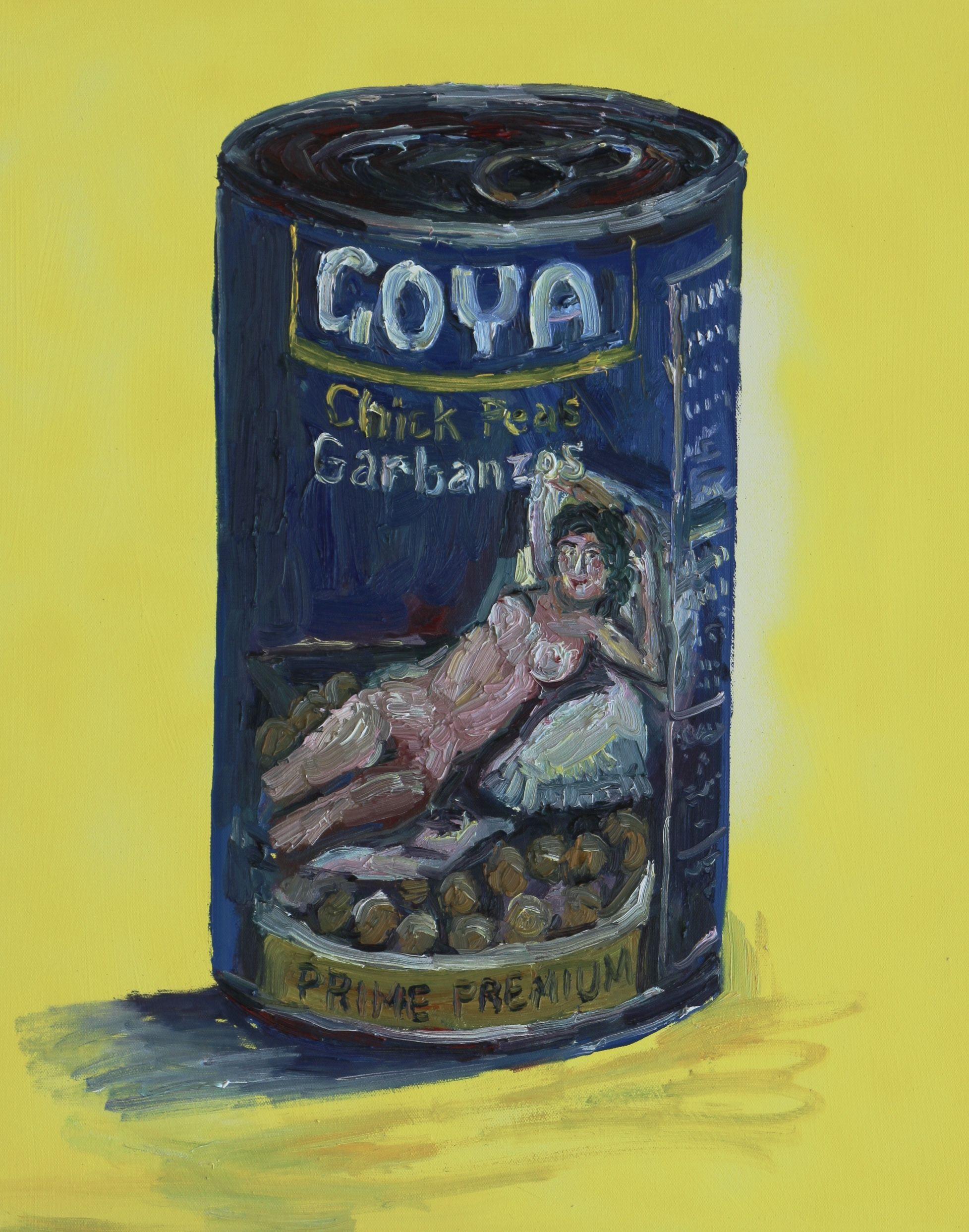 Goya's Nude Maja on a can of beans, Painting, Oil on Canvas