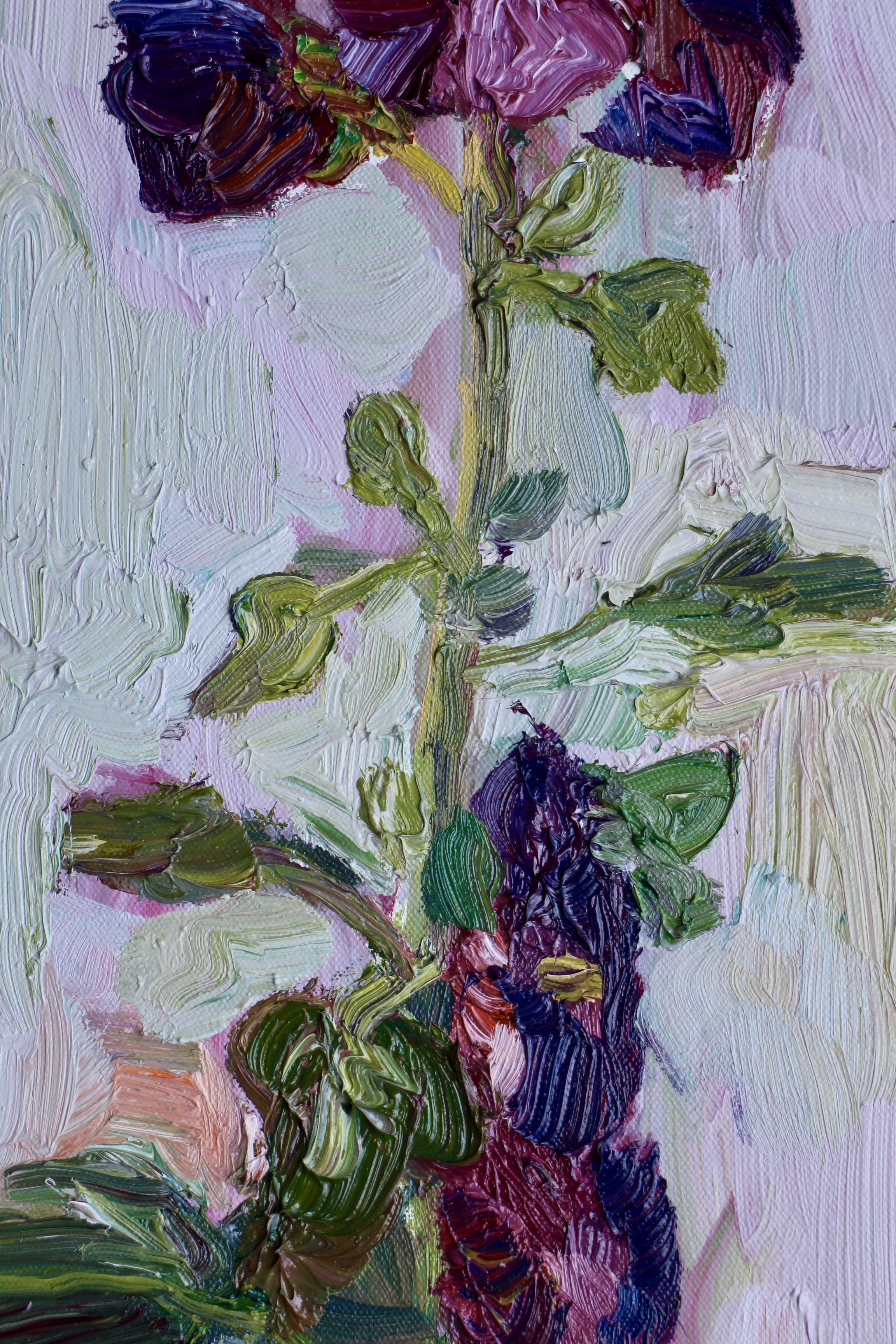 Plein air painting of a hollyhock flower in my backyard. I did another painting of the same hollyhock (Hollyhock #1) at the same time and made a video of the process. Here's the video: /MbAOfvojaEY. :: Painting :: Impressionist :: This piece comes