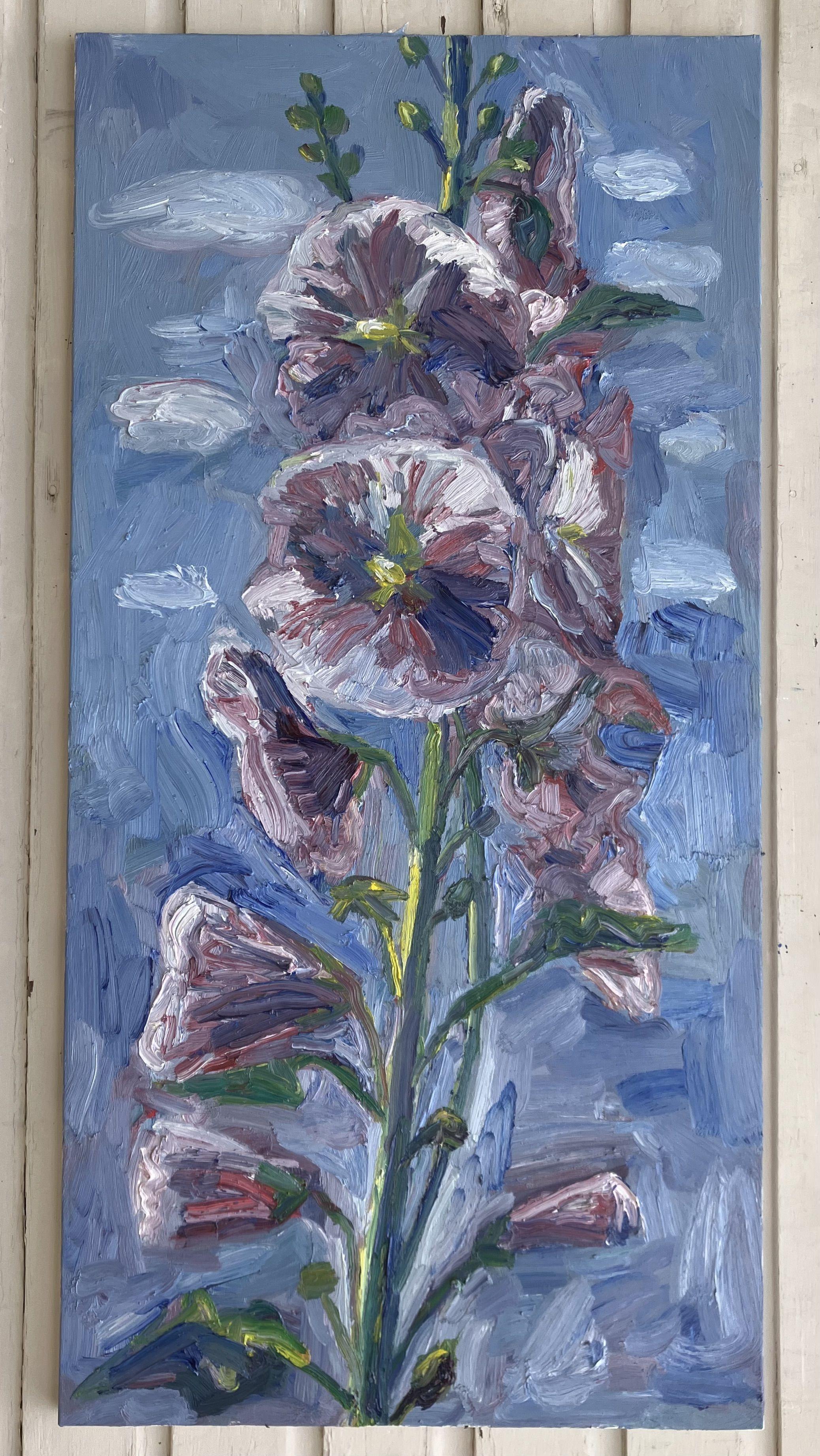 Hollyhocks #6, Painting, Oil on Canvas For Sale 1