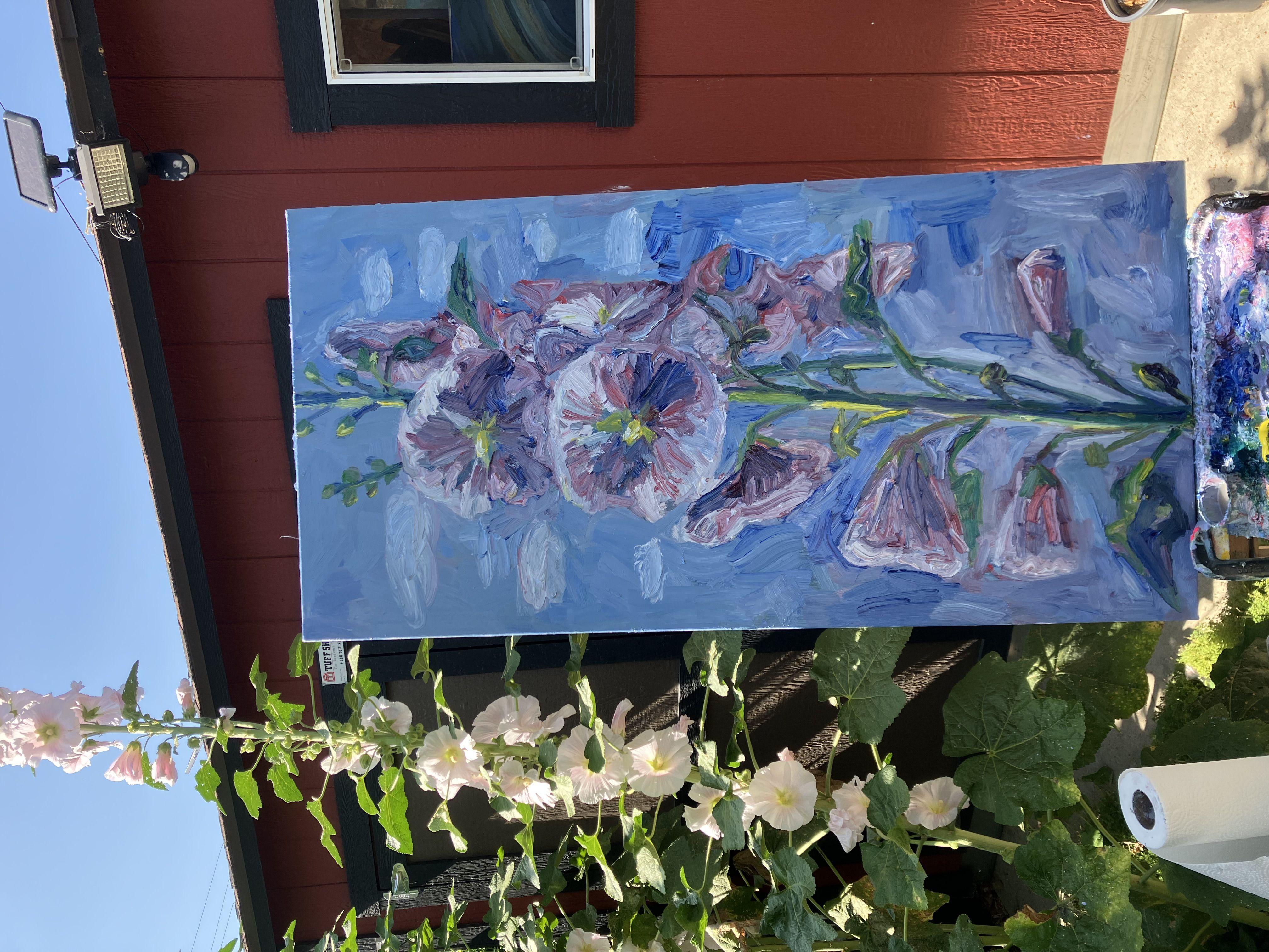 Hollyhocks #6, Painting, Oil on Canvas For Sale 4