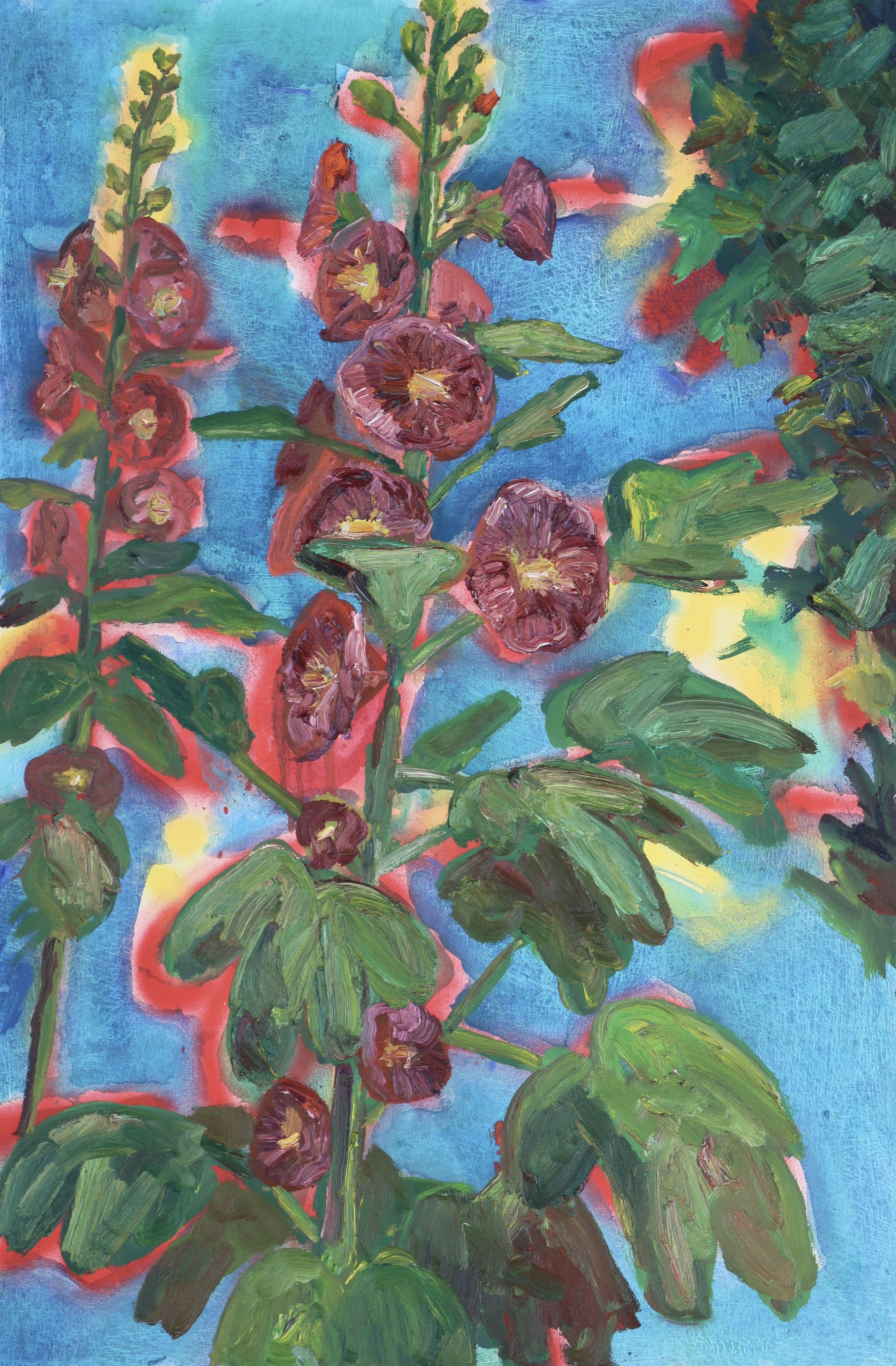 how to paint hollyhocks