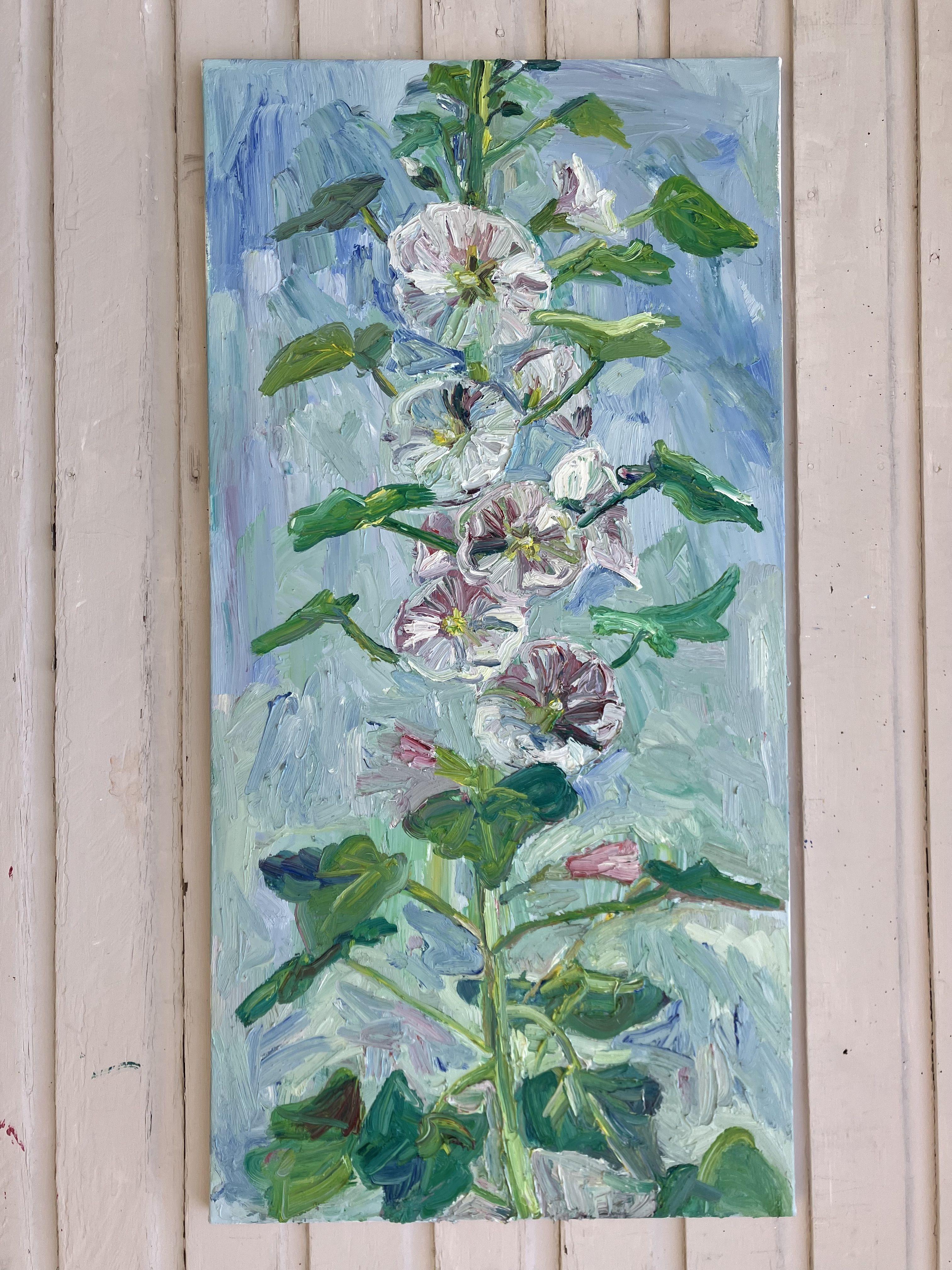 Hollyhocks, Painting, Oil on Canvas For Sale 1