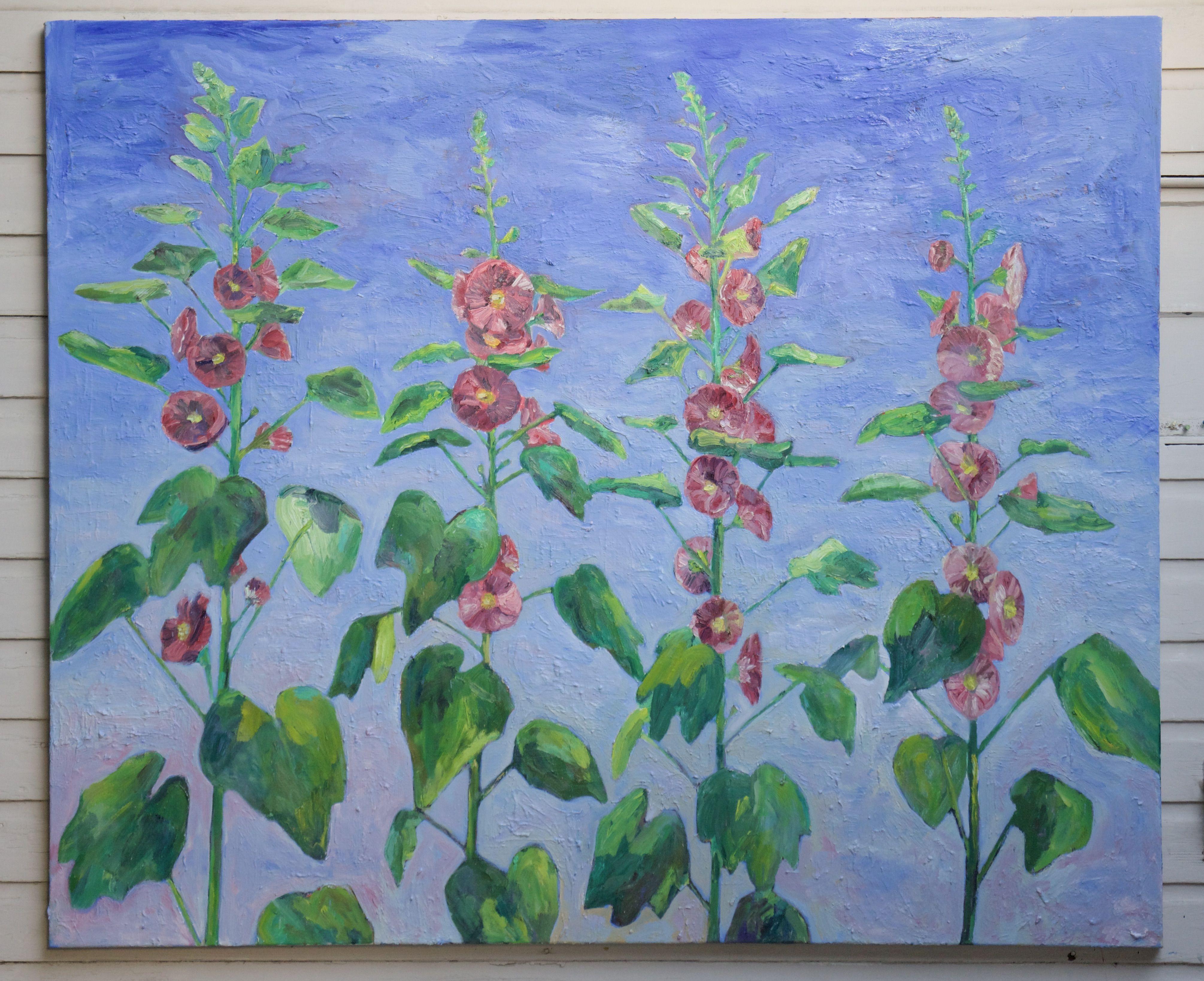 Hollyhocks, Painting, Oil on Canvas For Sale 1