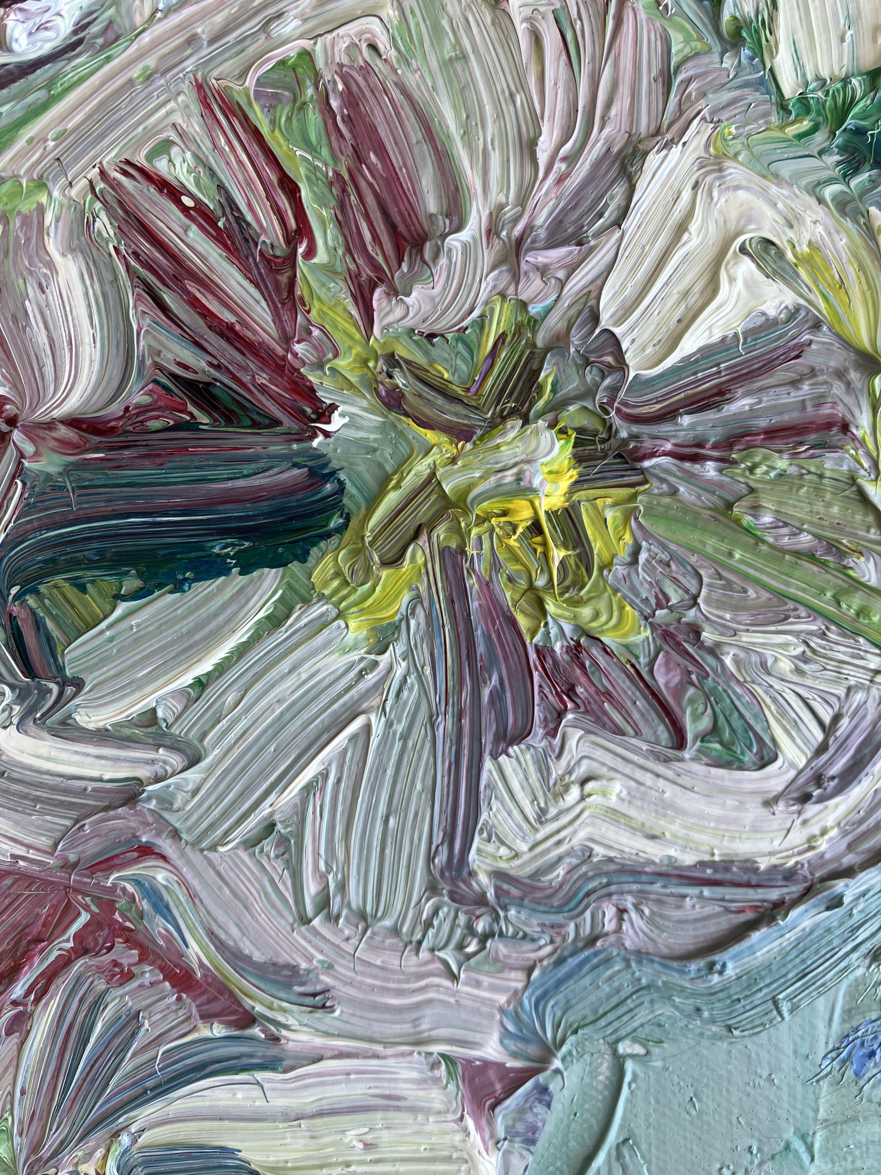 Hollyhocks, Painting, Oil on Canvas For Sale 2