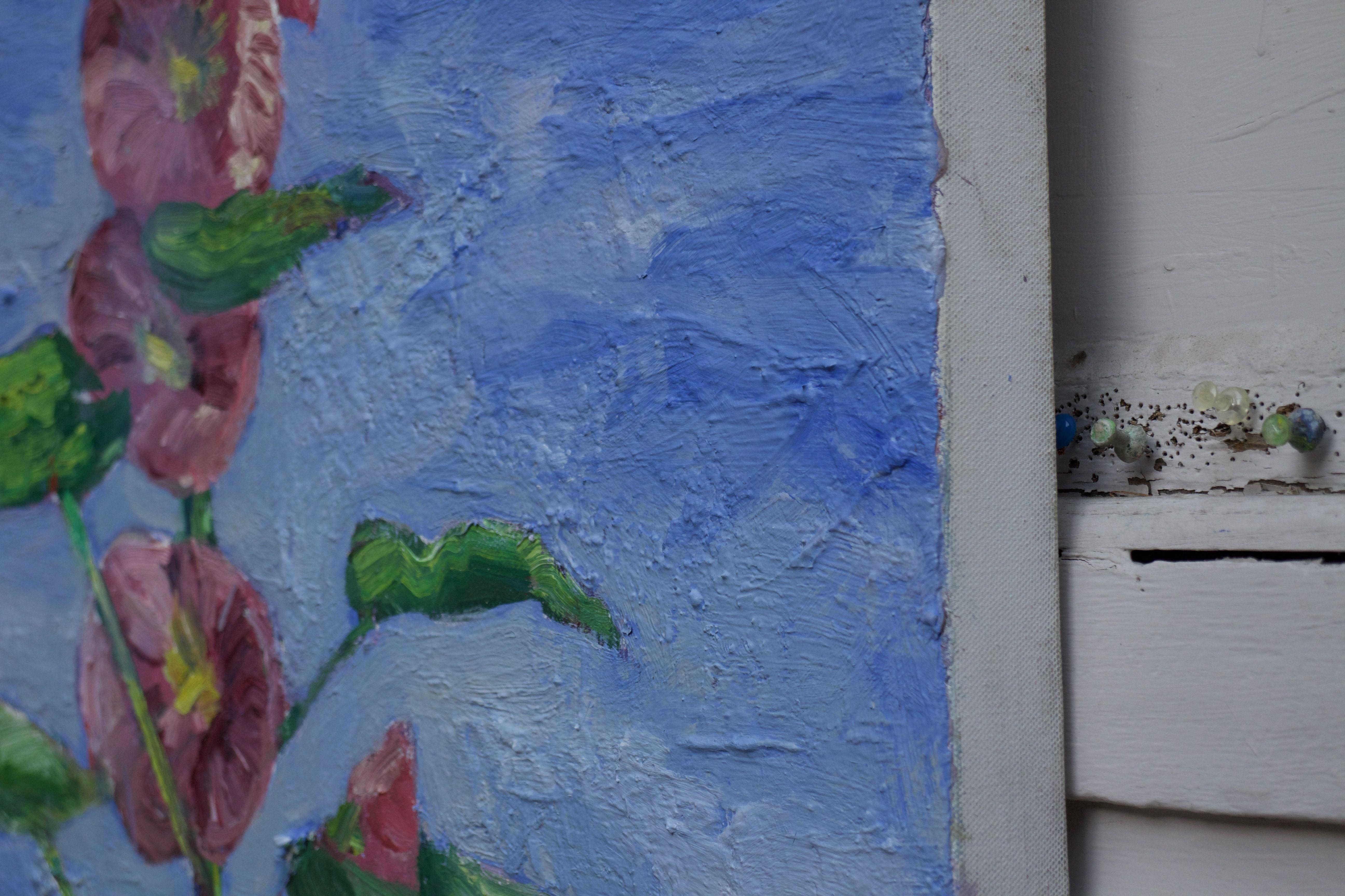 Hollyhocks, Painting, Oil on Canvas For Sale 2