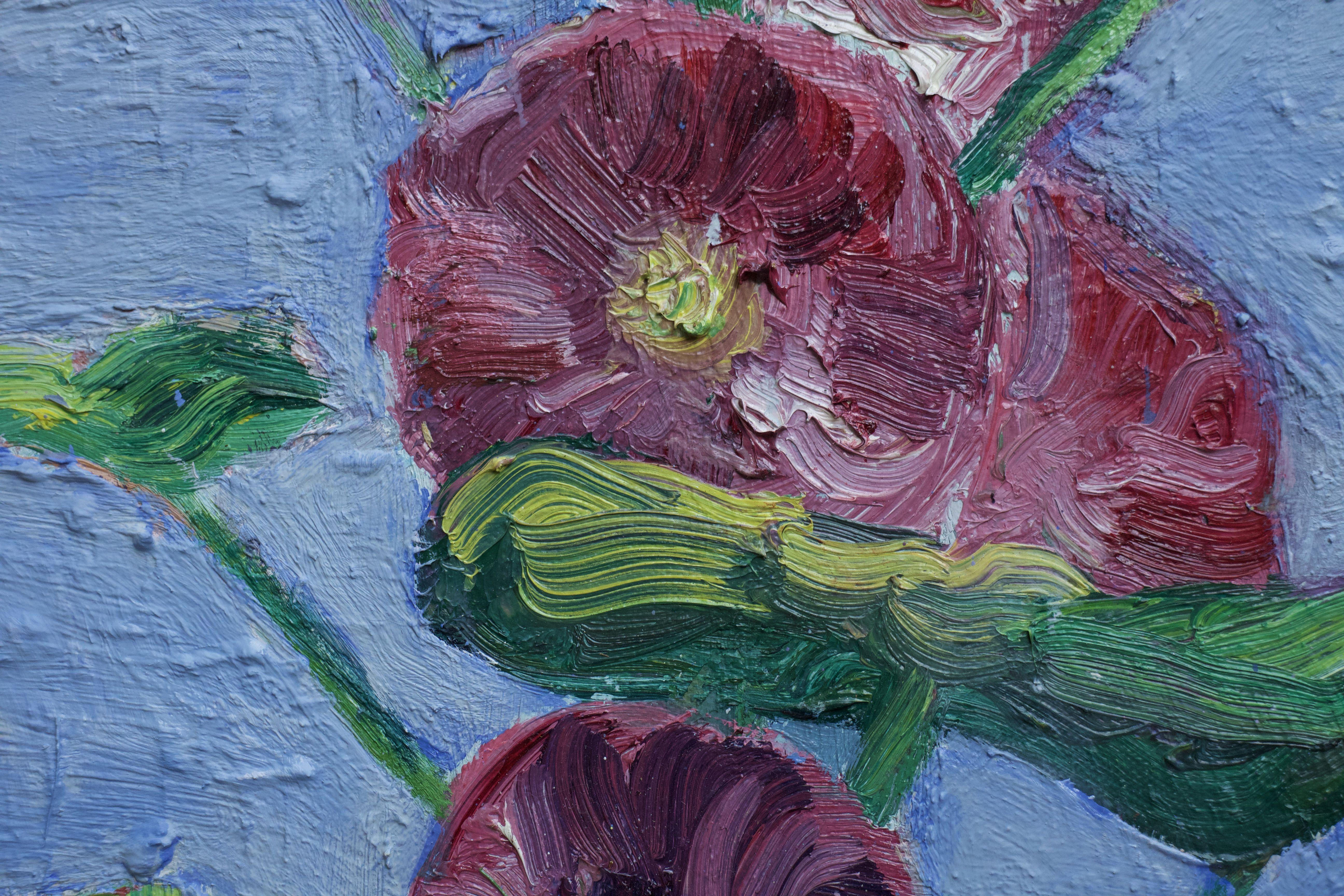 Hollyhocks, Painting, Oil on Canvas For Sale 3