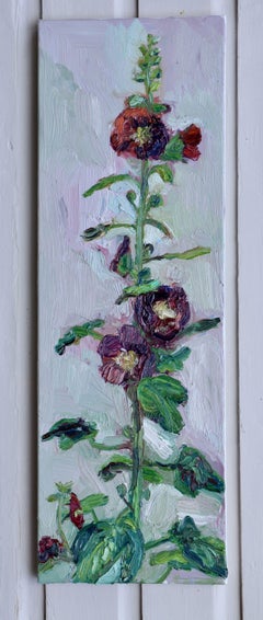 Hollyhok Plein Air #1, Gemälde, Öl auf Leinwand