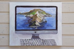 Imac computer with Catalina Island on the screen, Painting, Oil on Canvas