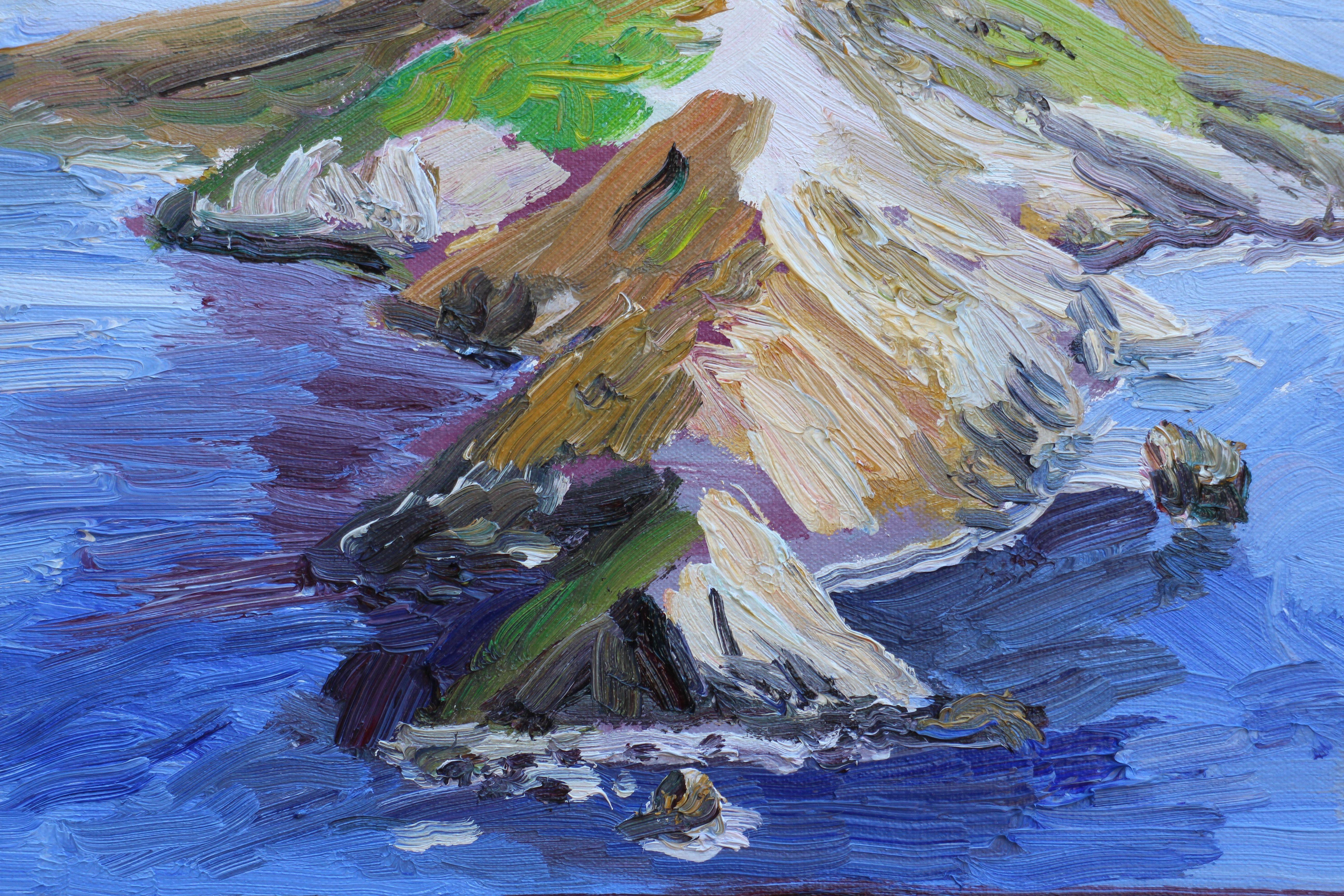 Imac-Schreibtisch mit Catalina-Insel auf dem Schirm, Gemälde, Öl auf Leinwand (Impressionismus), Painting, von John Kilduff