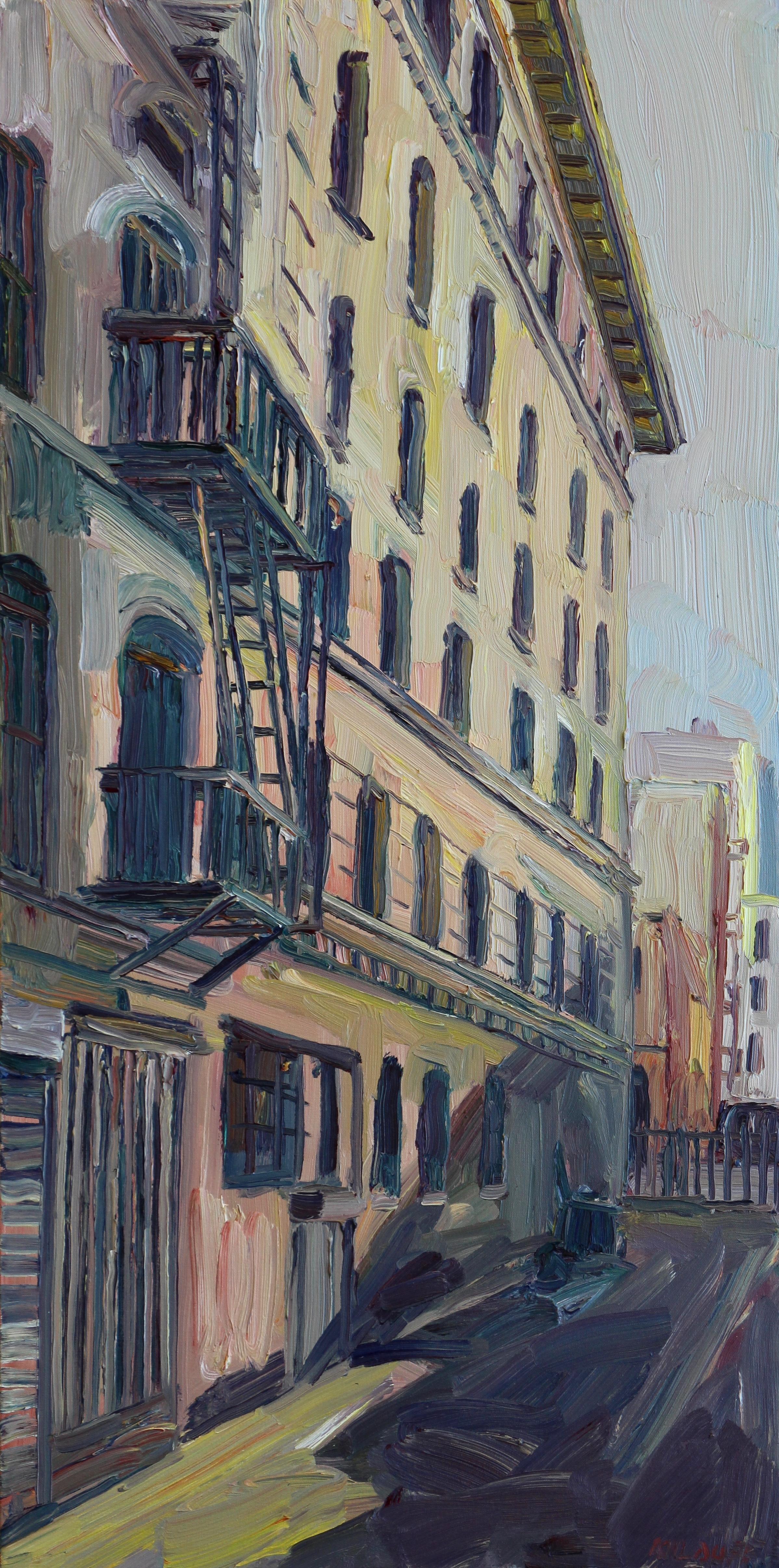 Vicolo degli indiani, Pittura, Olio su tela - Painting di John Kilduff
