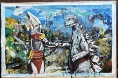 Jet Jaguar and Godzilla, Painting, Acrylic on Canvas