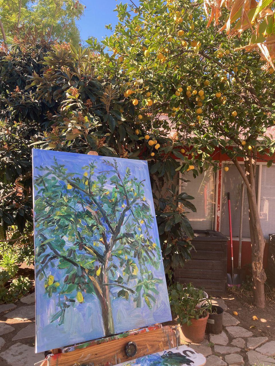 Lemon Tree in quarentine, Painting, Oil on Canvas For Sale 2