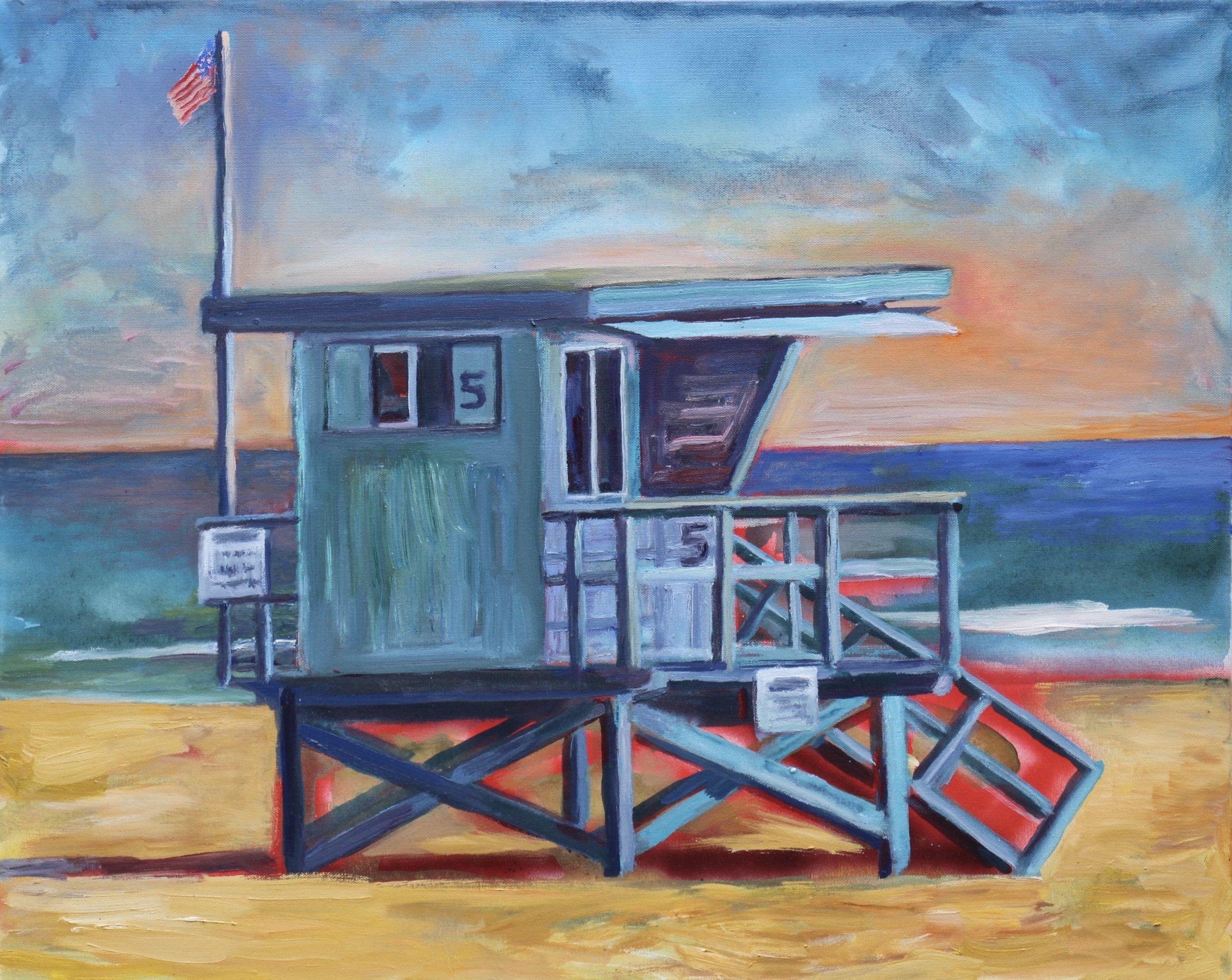 Lifeguard Tower Malibu, Painting, Oil on Canvas
