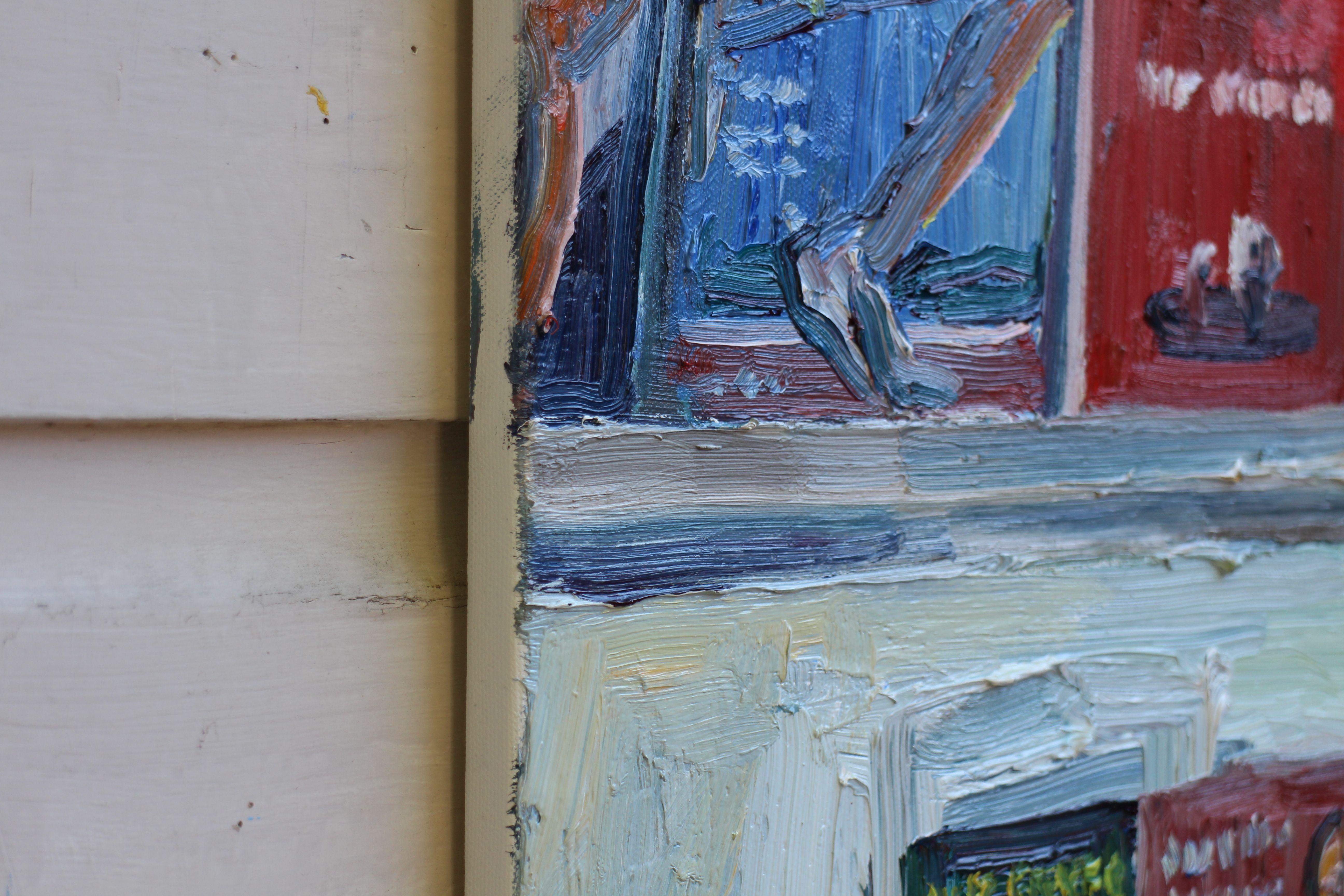 Magazine rack, Painting, Oil on Canvas For Sale 3