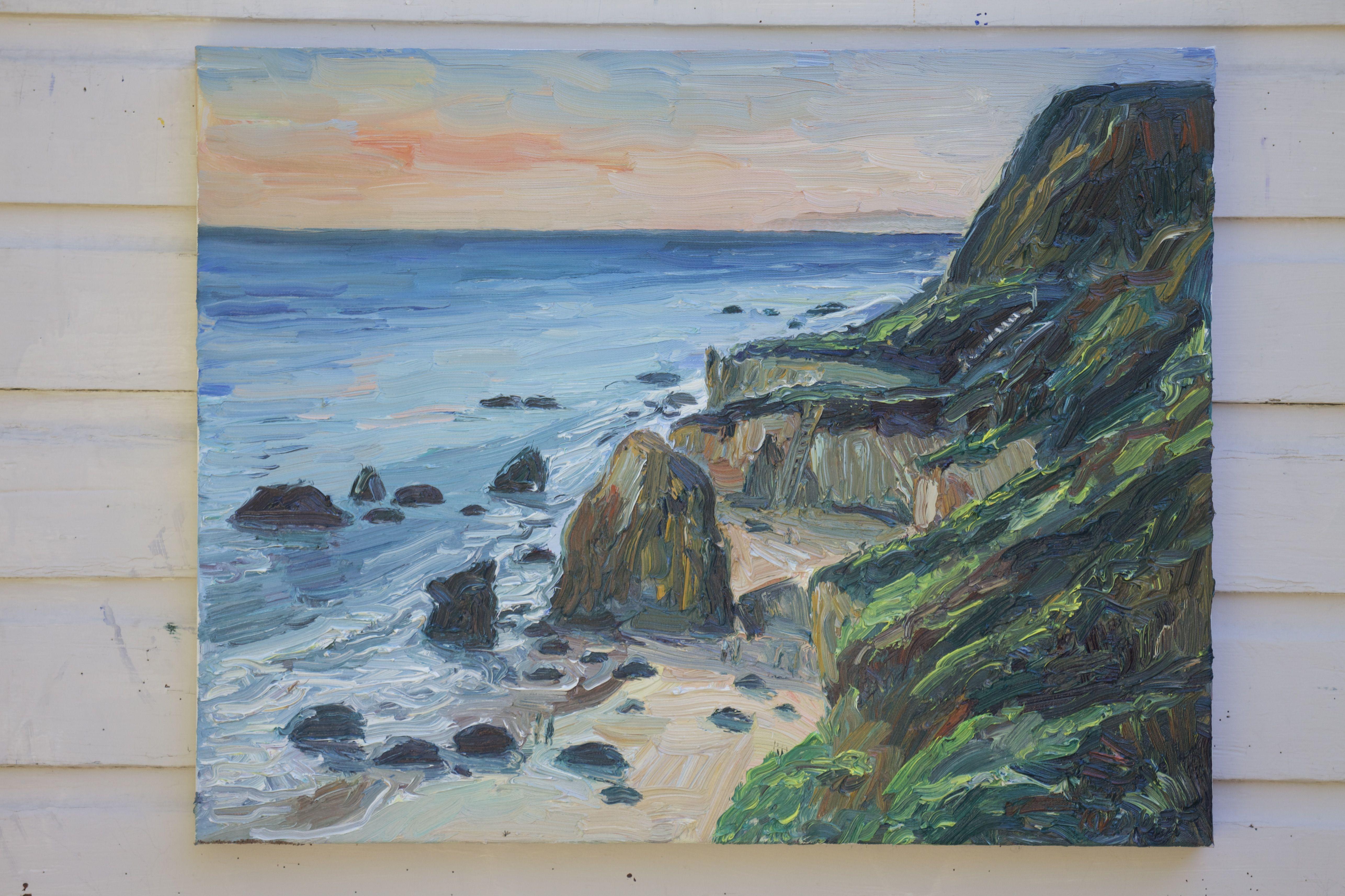 Spiaggia Matador, Malibu, Pittura, Olio su tela - Painting Impressionismo di John Kilduff