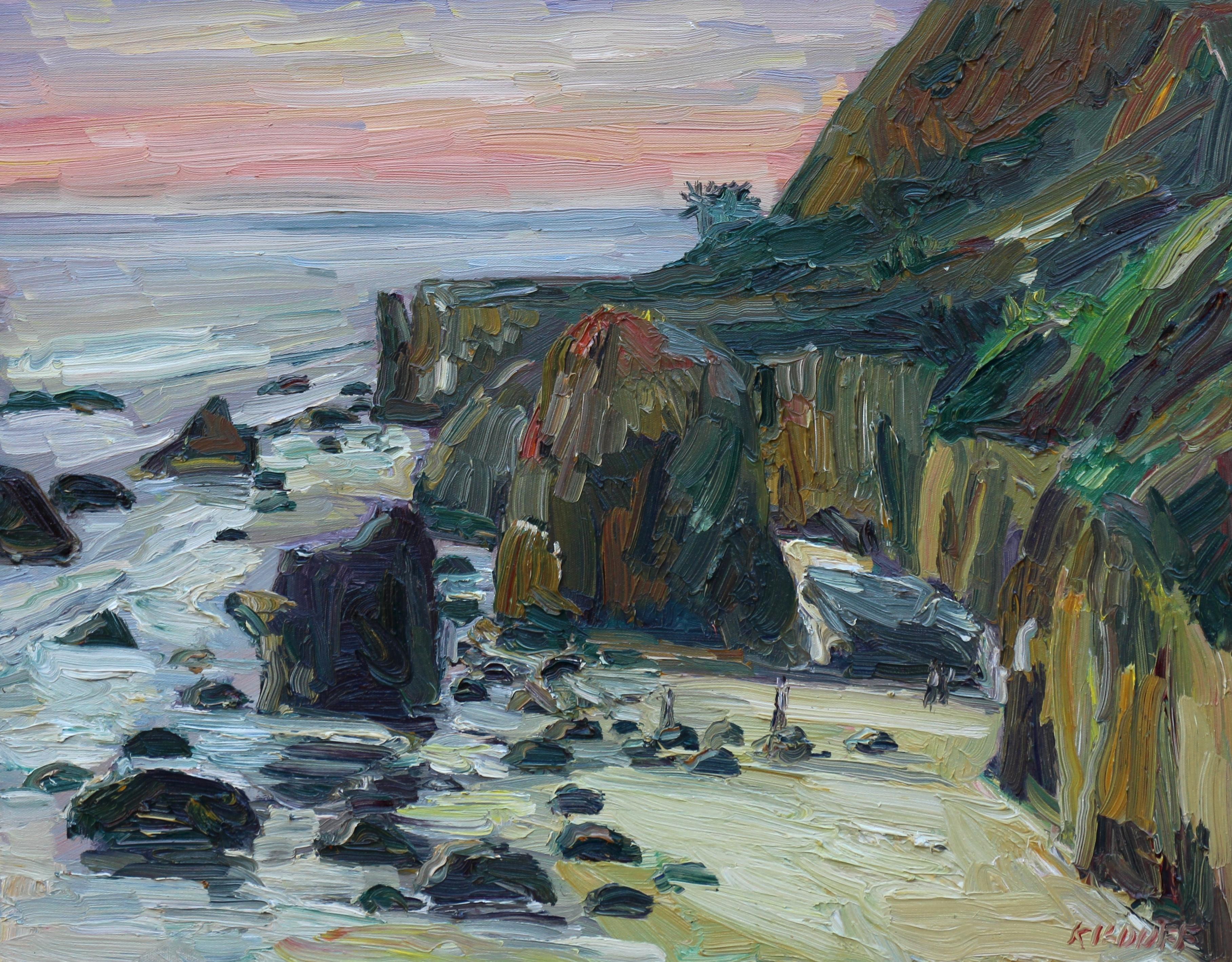 Plein air painting (painted on location) of Matador Beach in Malibu, California. This painting was exhibited at my show titled "The Joy of Multitasking" at Tucson MOCA in 2017. :: Painting :: Impressionist :: This piece comes with an official
