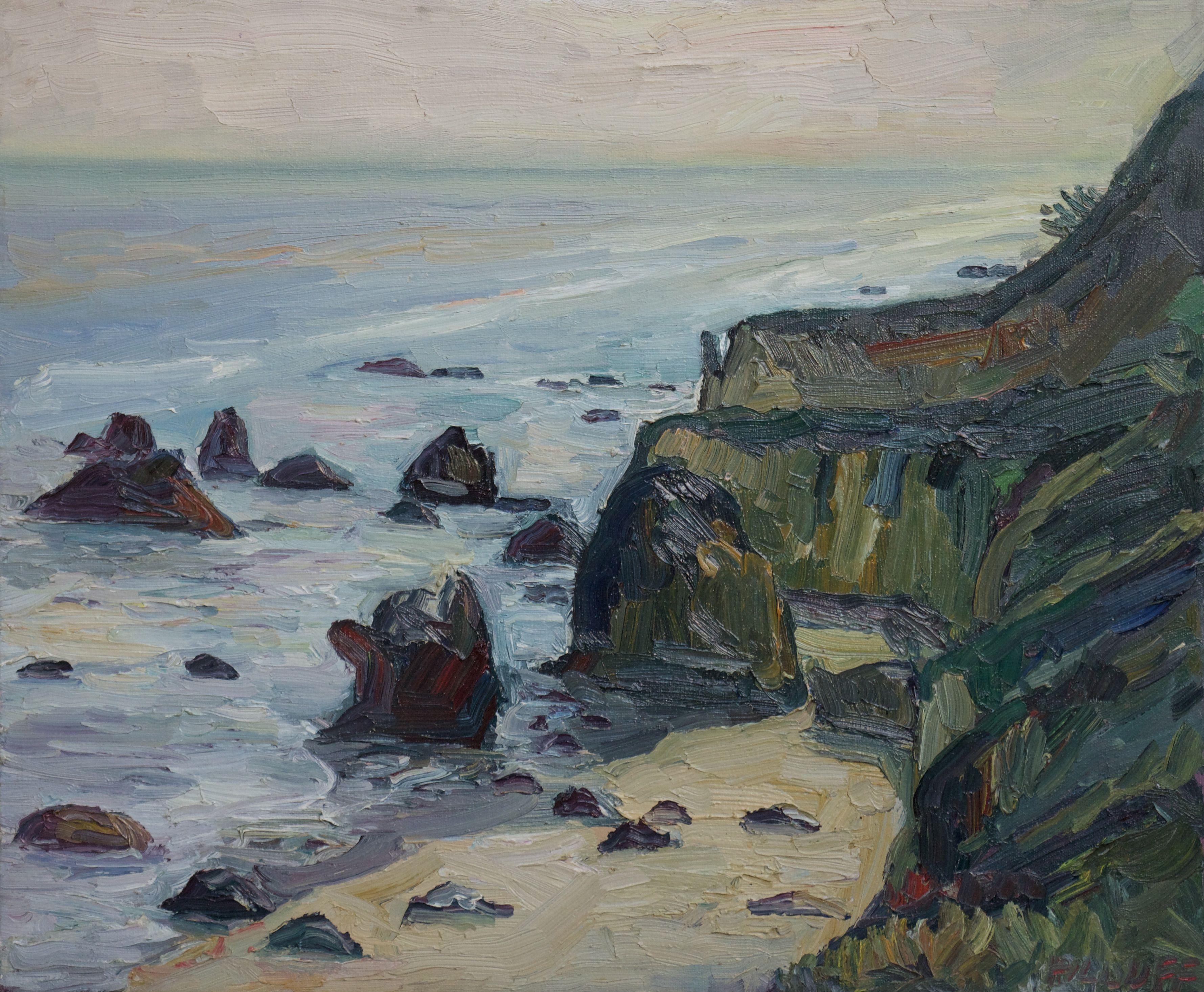 Peinture, huile sur toile, plage de Matador - Painting de John Kilduff