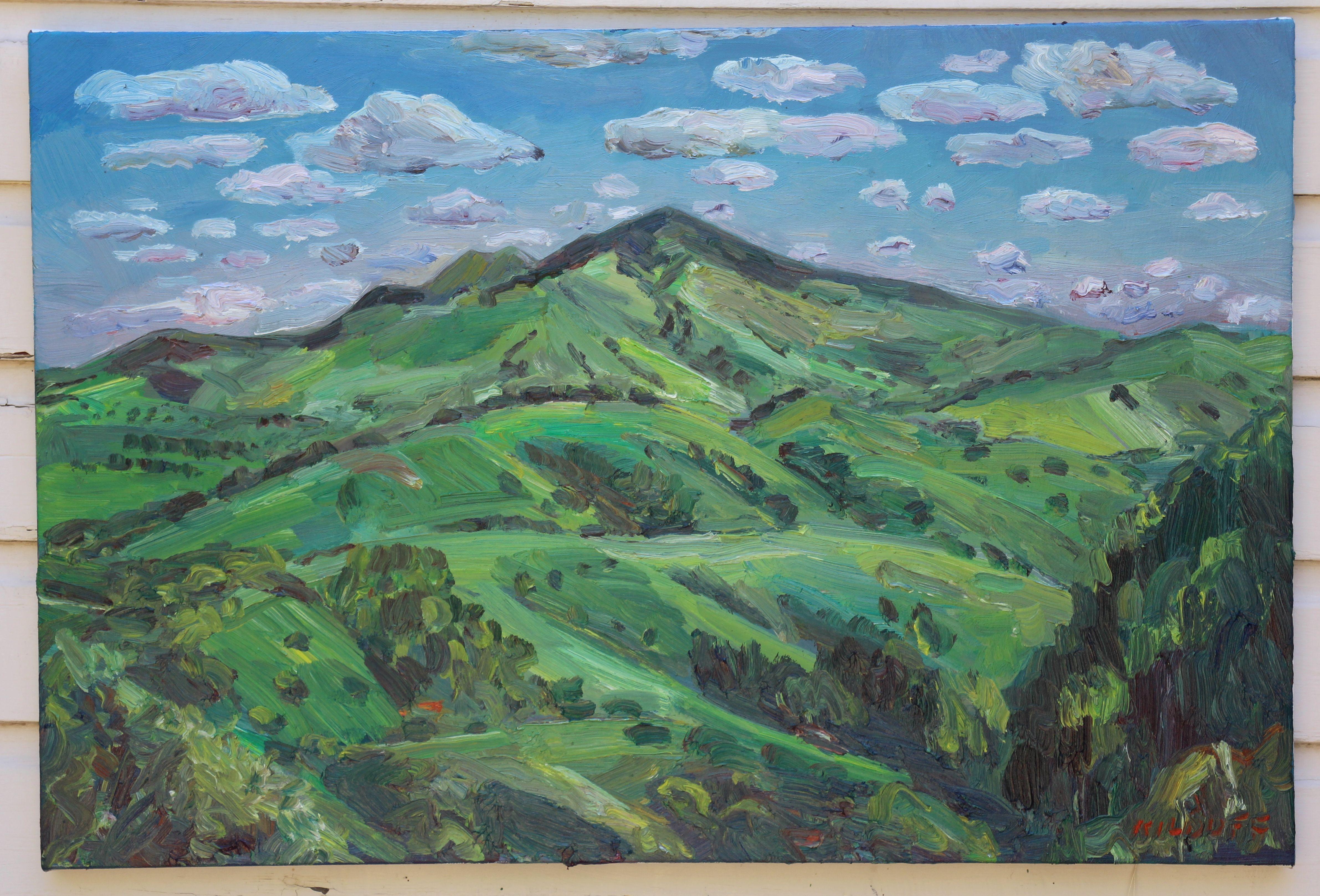 This large painting was painted in plein air (painted on location) in Oakland,California. The view is of Mount Diablo, which is the largest mountain in the East Bay (San Fransisco Bay).Painting is full of thick, bold, colorful brushstrokes.   ::