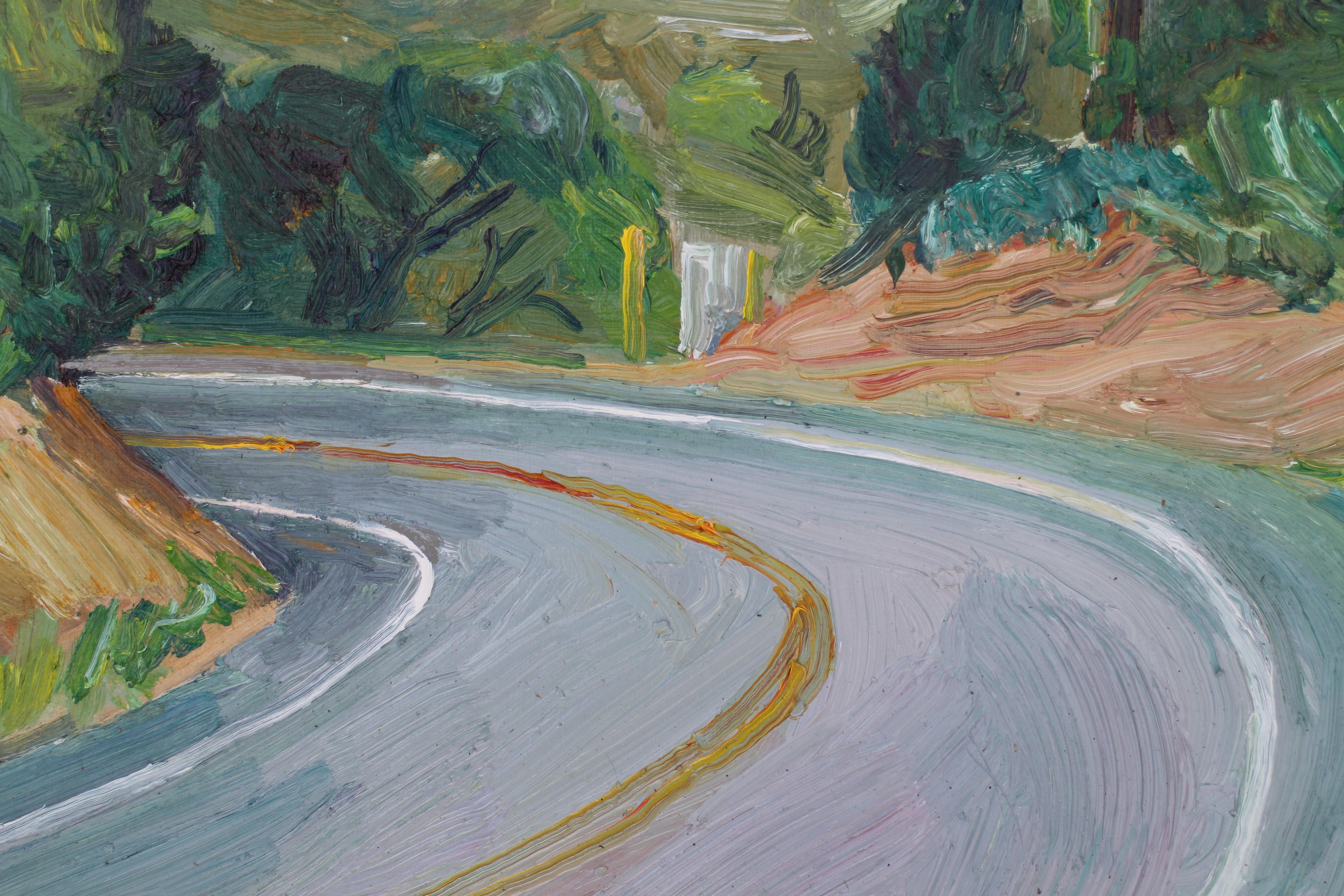 This painting was painted entirely on location (en plein air) on Mulholland Drive in Malibu, California. The painting is full of bold brushstrokes! Signed on the lower right.  :: Painting :: Impressionist :: This piece comes with an official