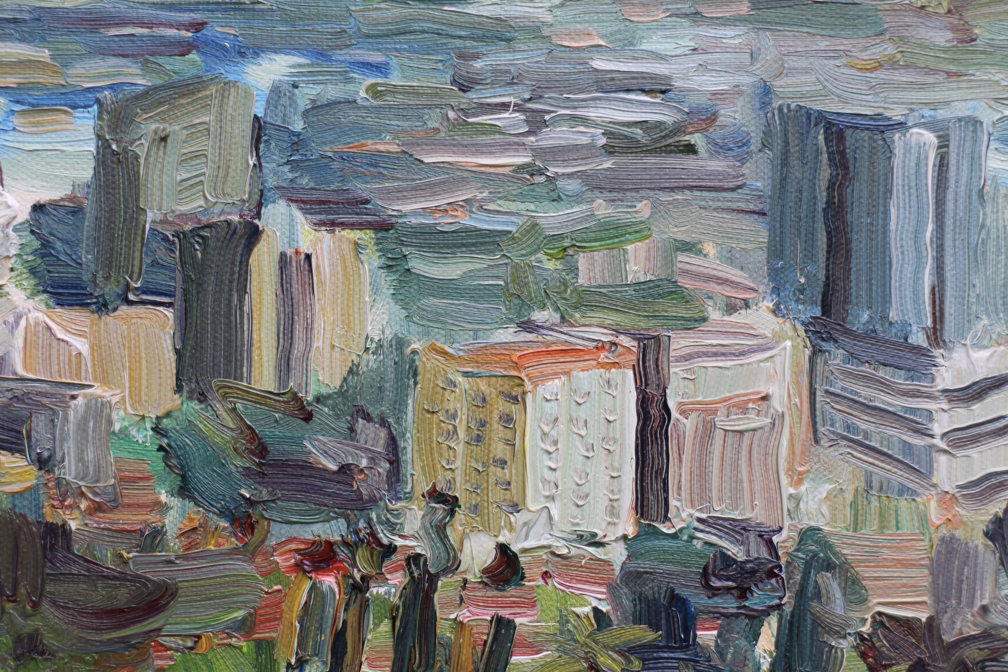 Plein air Ölgemälde vom Mulholland Drive mit Blick auf Hollywood und Los Angeles. :: Gemälde :: Impressionist :: Dieses Werk wird mit einem offiziellen, vom Künstler unterzeichneten Echtheitszertifikat geliefert :: Bereit zum Aufhängen: Nein ::
