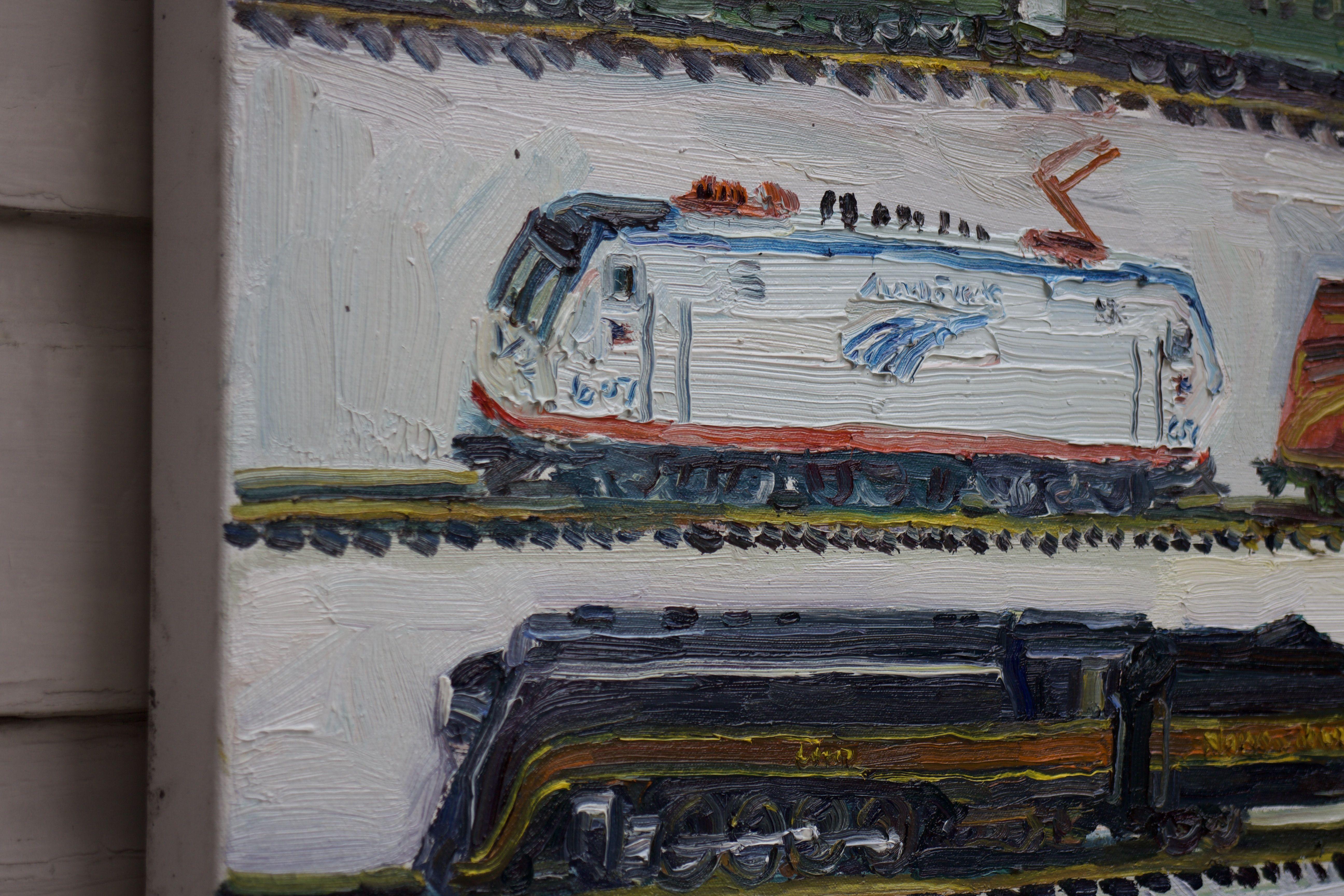 My train collection, Painting, Oil on Canvas For Sale 3