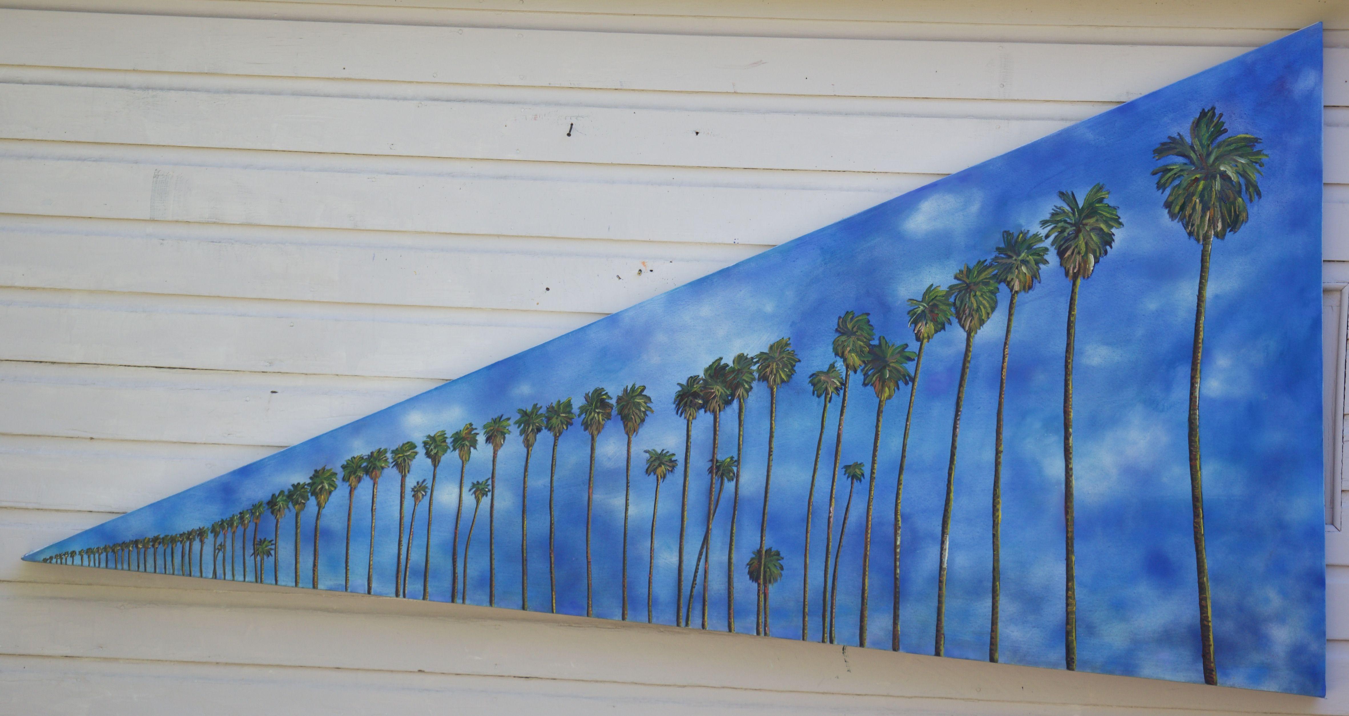 I always liked seeing the palm trees going into the horizon and thought it would be interesting to capture that feeling on a triangle shaped canvas. :: Painting :: Pop-Art :: This piece comes with an official certificate of authenticity signed by