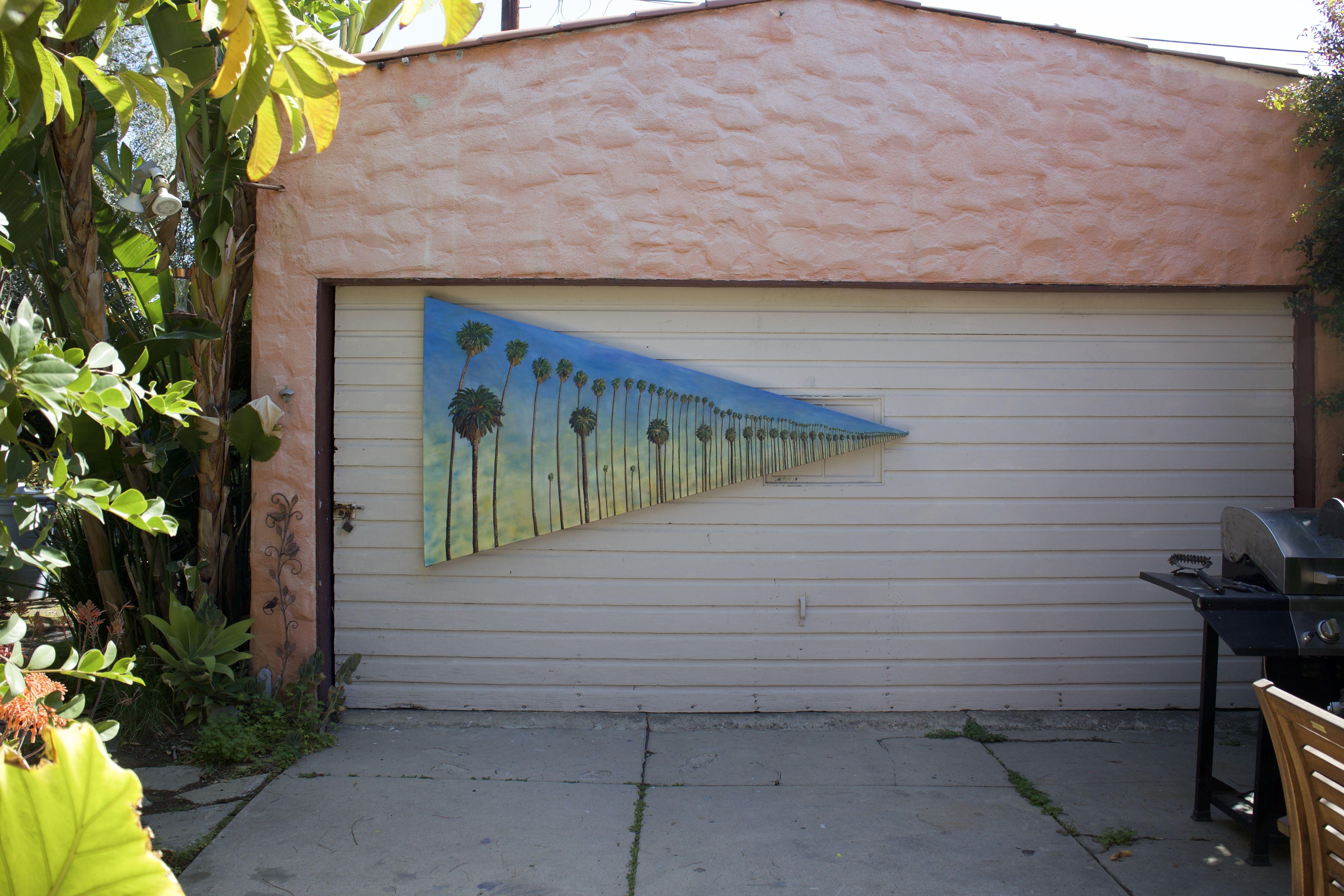 D'après les rangées de palmiers qui parsèment Los Angeles. Huile, peinture en aérosol et acrylique sur toile :: : Peinture : : Contemporaine : : Cette pièce est accompagnée d'un certificat d'authenticité officiel signé par l'artiste : : Prêt à être