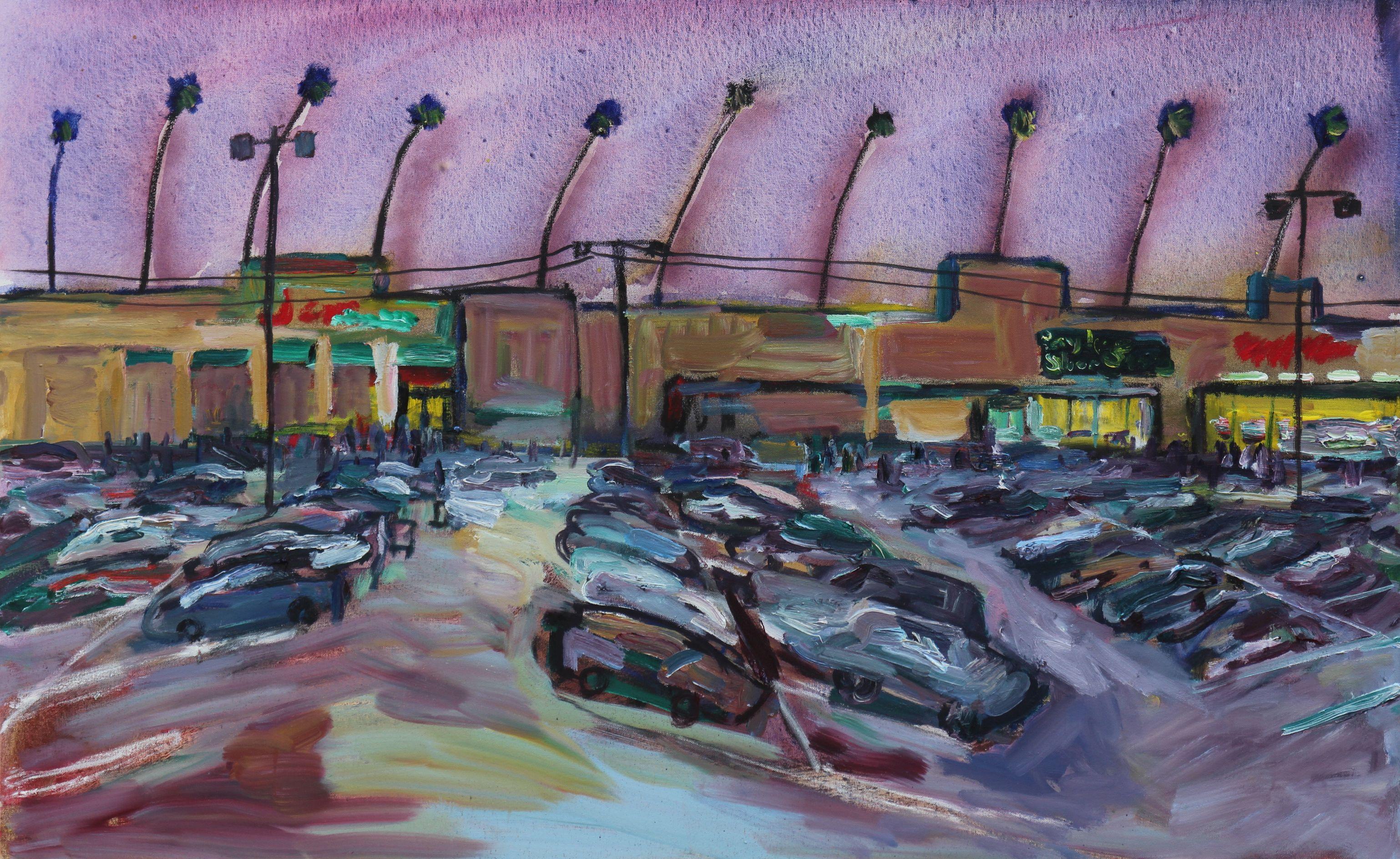 Large painting of a parking lot here in Los Angeles, California. Spray paint, acrylic and oil on canvas. :: Painting :: Fine Art :: This piece comes with an official certificate of authenticity signed by the artist :: Ready to Hang: No :: Signed: