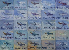 Planes atterrissant à Burbank 4-4-22, peinture, huile sur toile