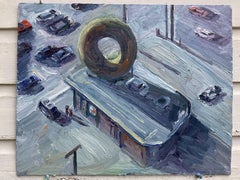 Police activity at donut shop, Painting, Oil on Canvas