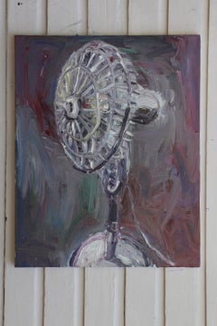 Portrait of osculating fan while on treadmill, Painting, Oil on Canvas