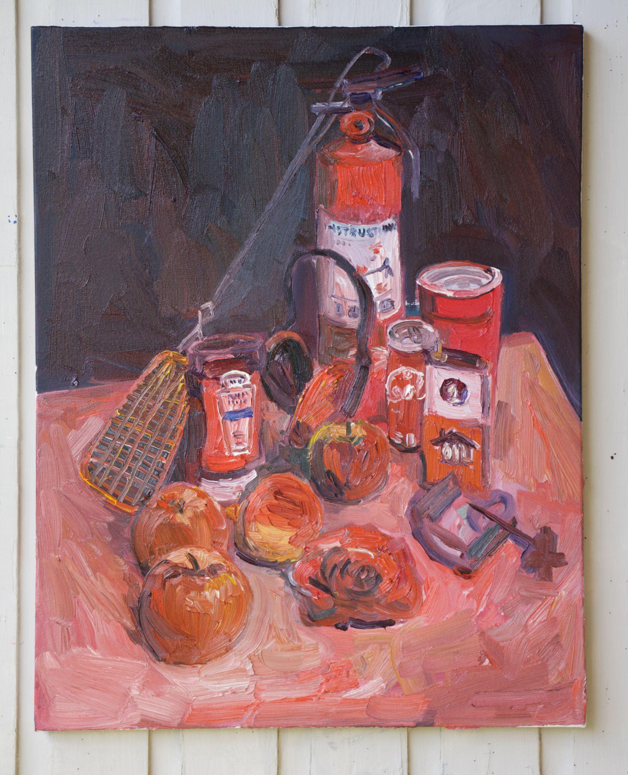 Red Still life #1, Painting, Oil on Canvas For Sale 1