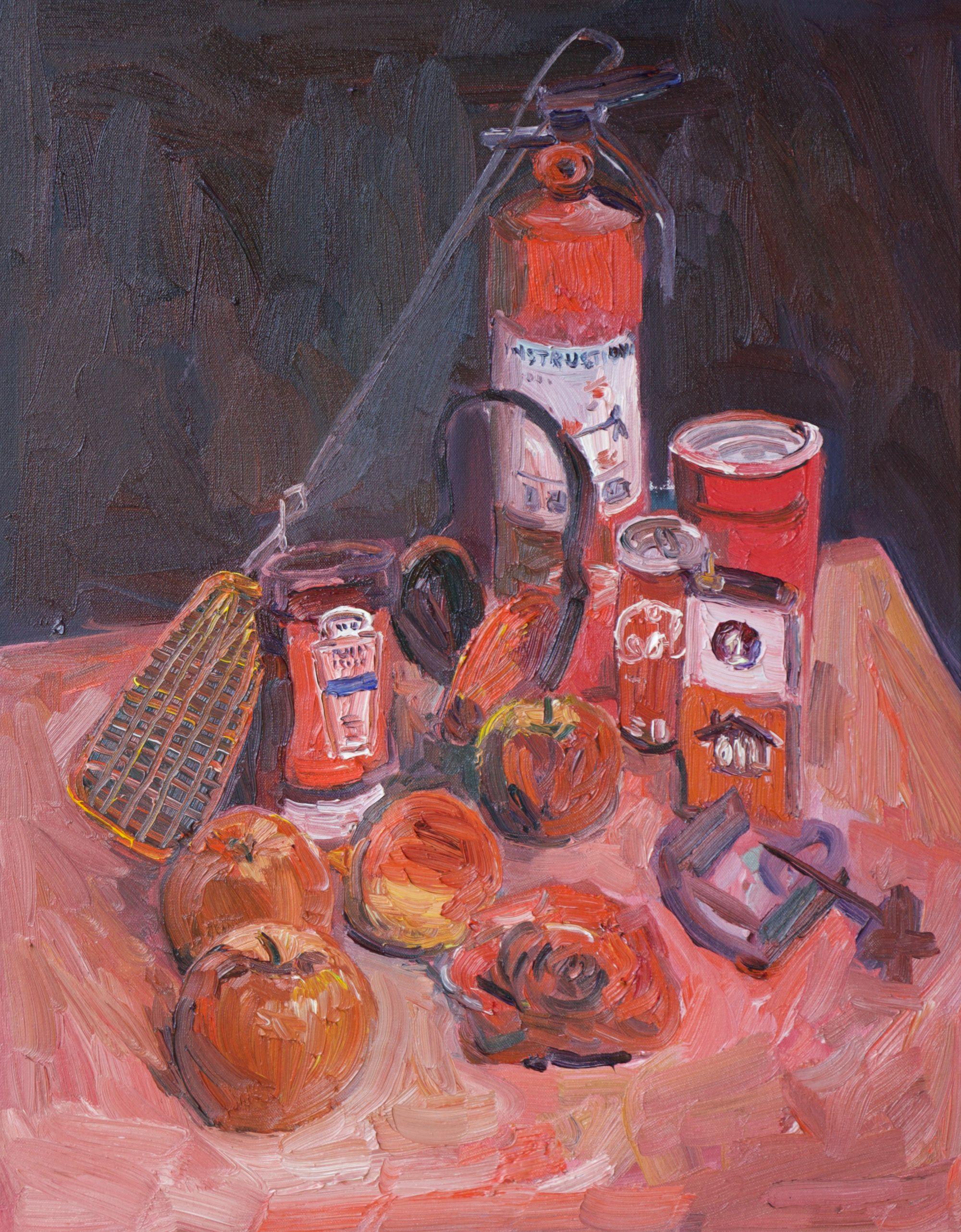 Still life of red objects that I found laying around in my studio. :: Painting :: Impressionist :: This piece comes with an official certificate of authenticity signed by the artist :: Ready to Hang: No :: Signed: Yes :: Signature Location: On the