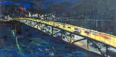 San Francisco-Oakland Bay Bridge at night, Painting, Oil on Canvas
