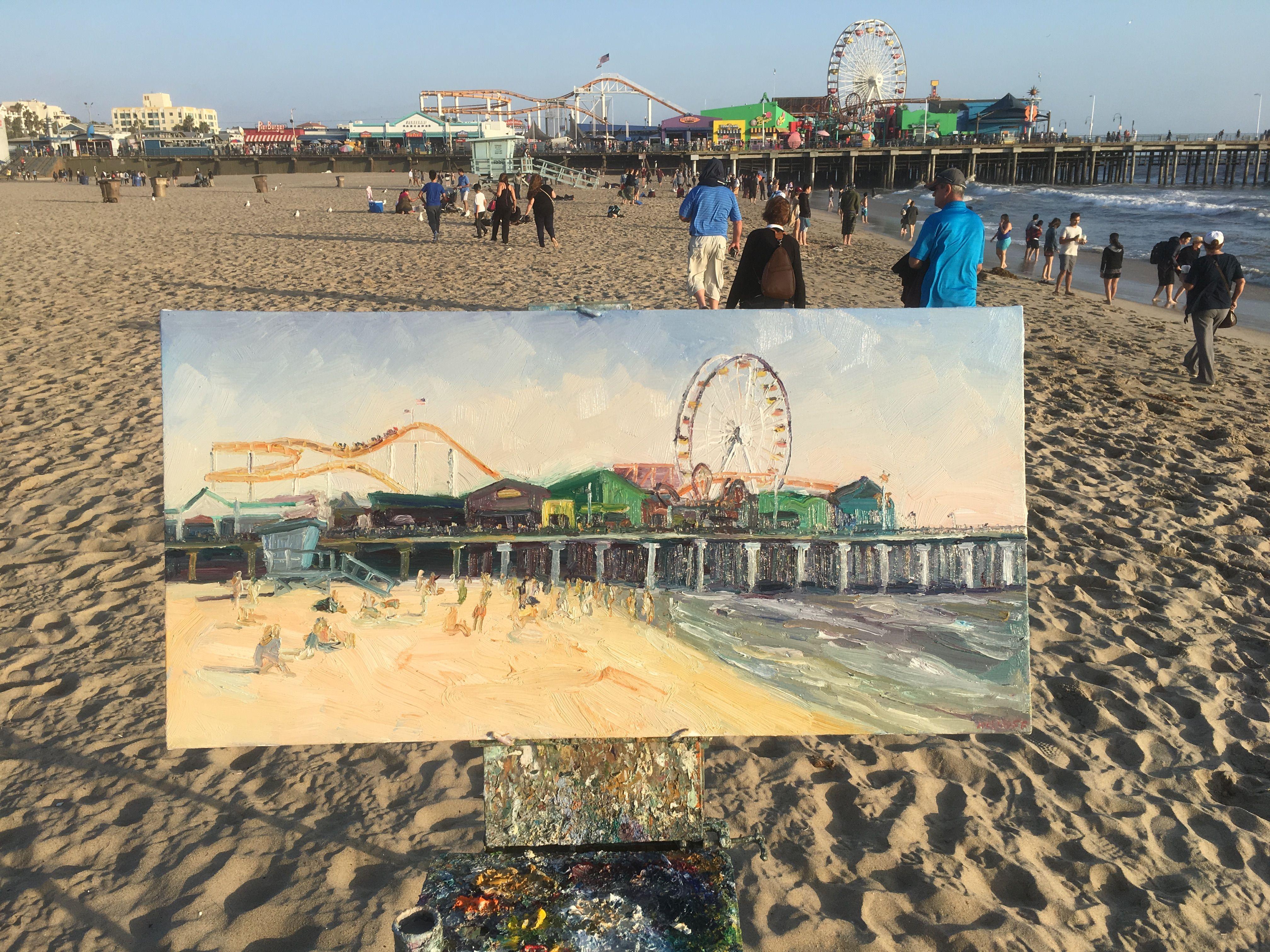 John Kilduff Santa Monica Pier Painting Oil On Canvas For Sale At 1stdibs
