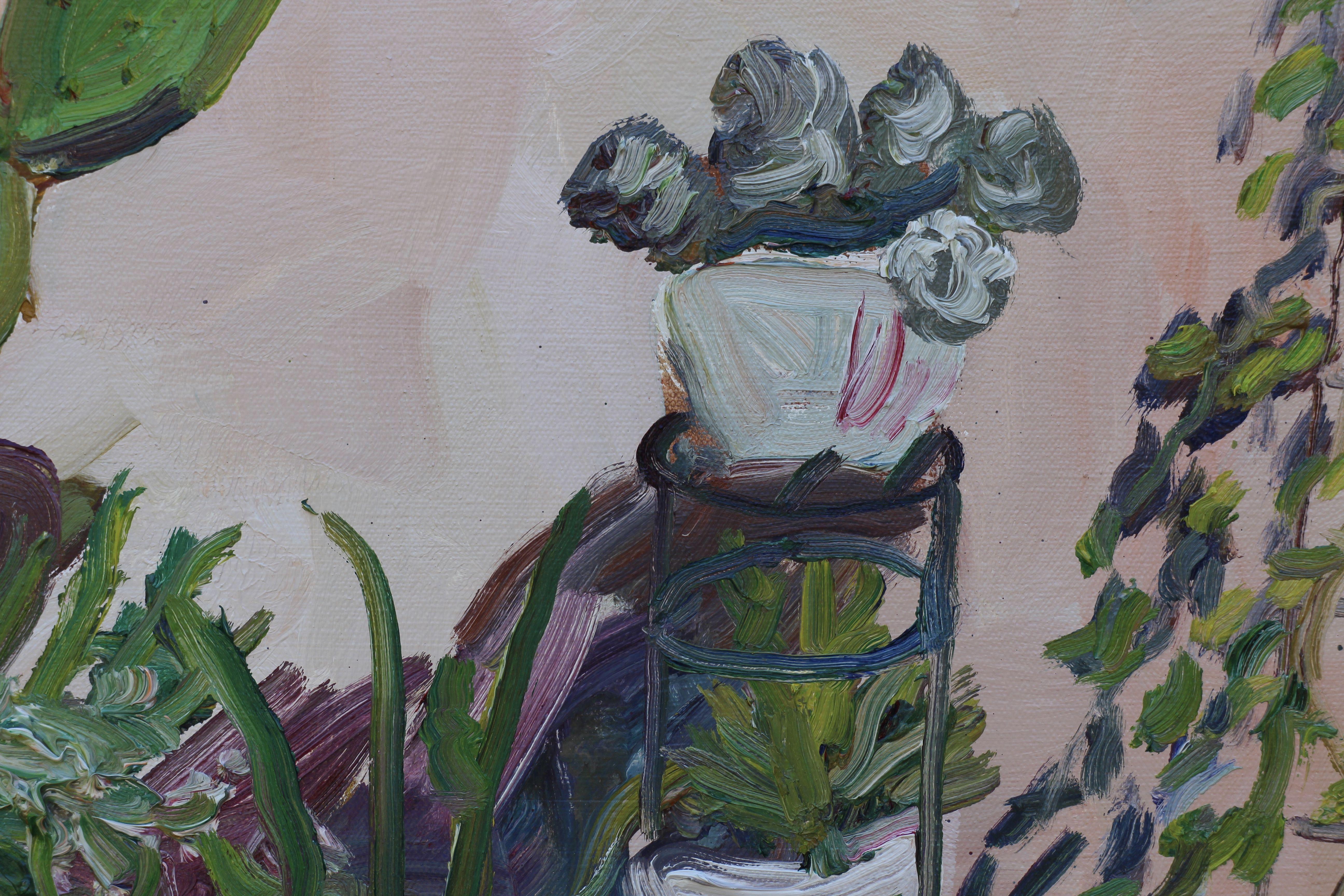 Pintura plein air (pintada in situ) del jardín de cactus de Sari :: Pintura :: Impresionista :: Esta obra viene con un certificado oficial de autenticidad firmado por el artista :: Lista para colgar: No :: Firmado: Sí :: Lugar de la firma: en la
