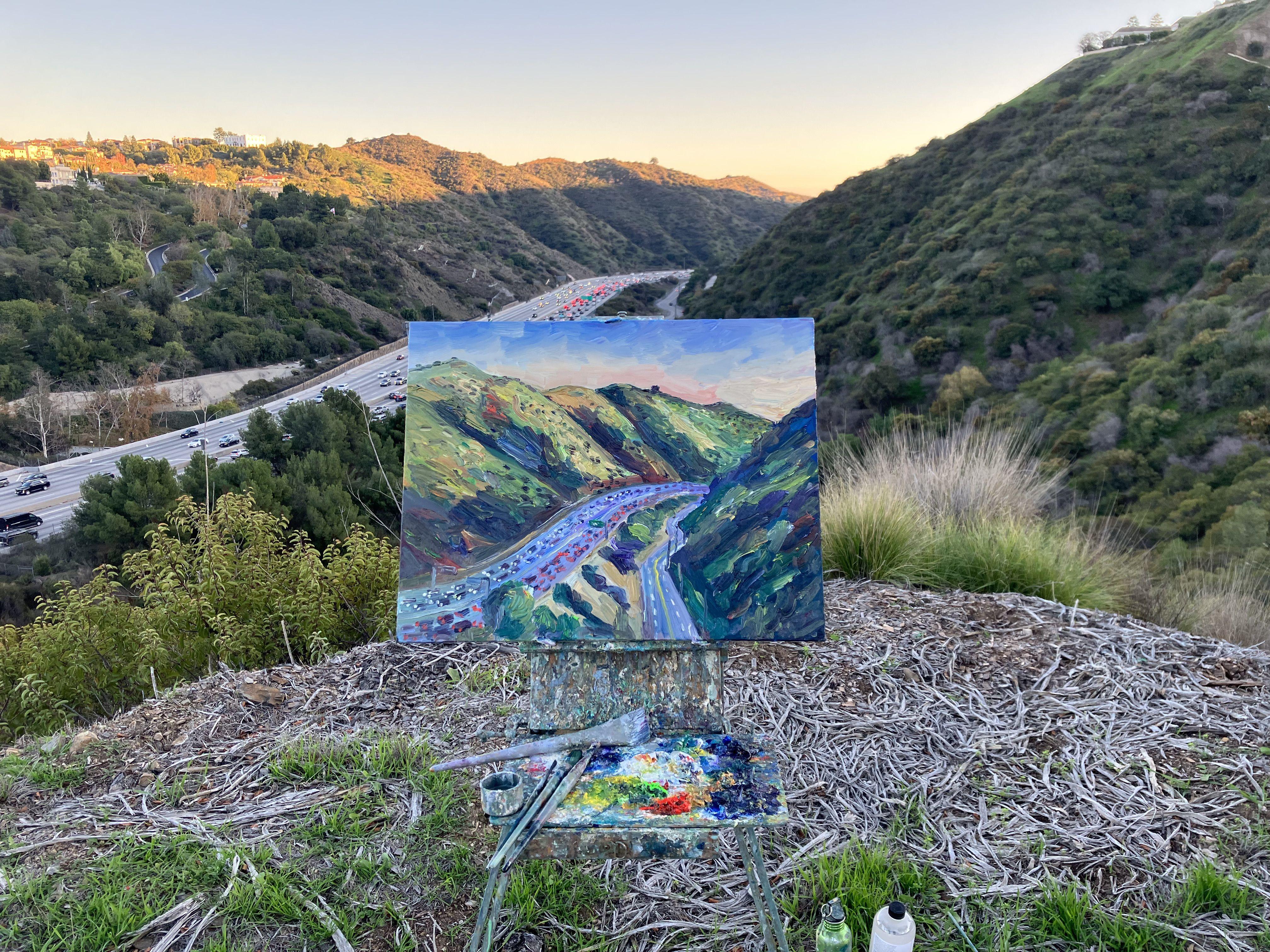 Sepulveda Pass, Painting, Oil on Canvas For Sale 3