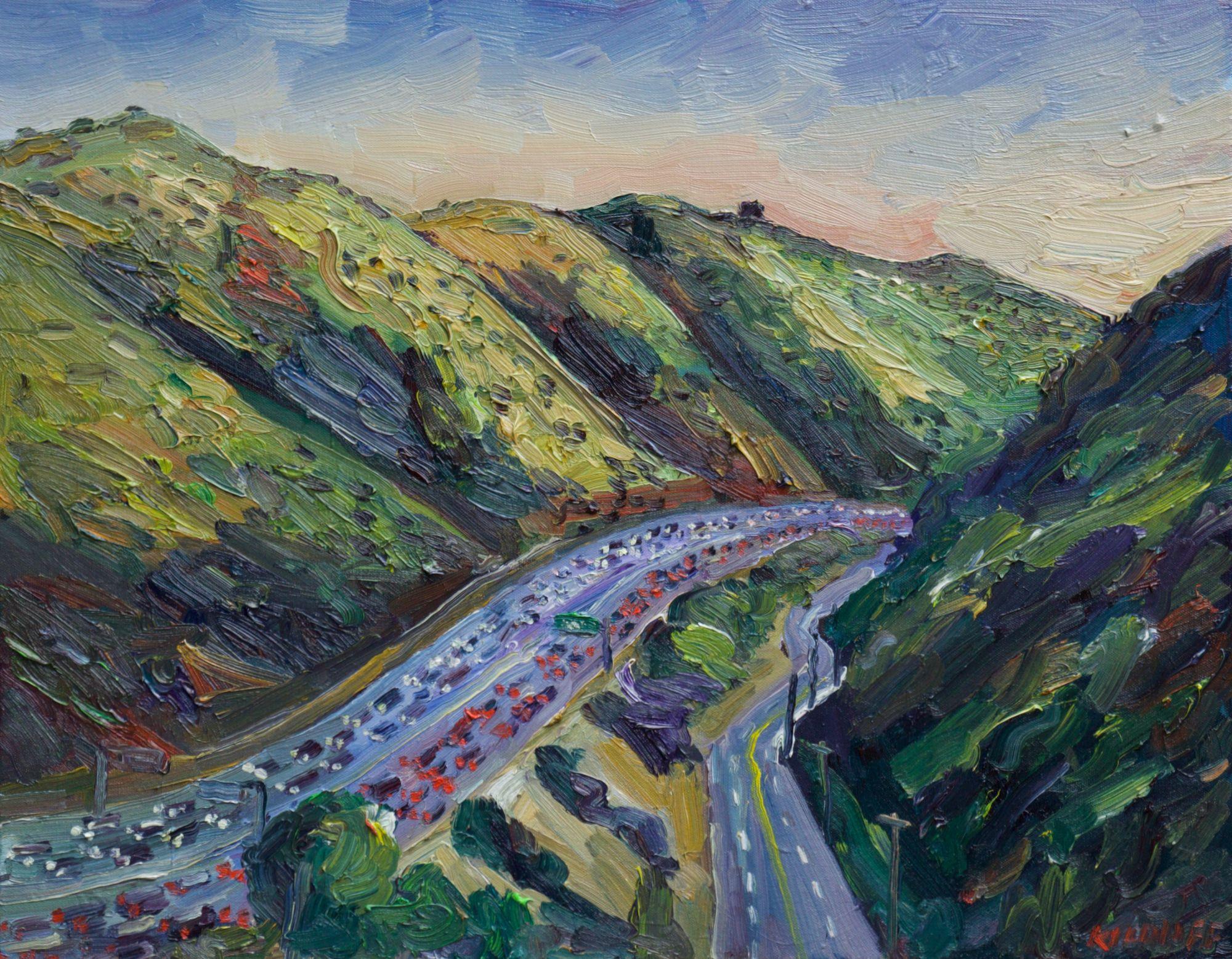 Plein air oil painting of the Sepulveda Pass in Los Angeles, California. :: Painting :: Impressionist :: This piece comes with an official certificate of authenticity signed by the artist :: Ready to Hang: No :: Signed: Yes :: Signature Location: on